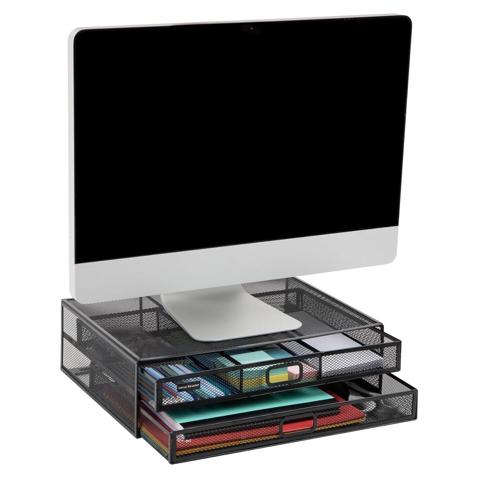 Soporte para Monitor Mind Reader con Cajones, Negro, 40x29.8x11.4 cm