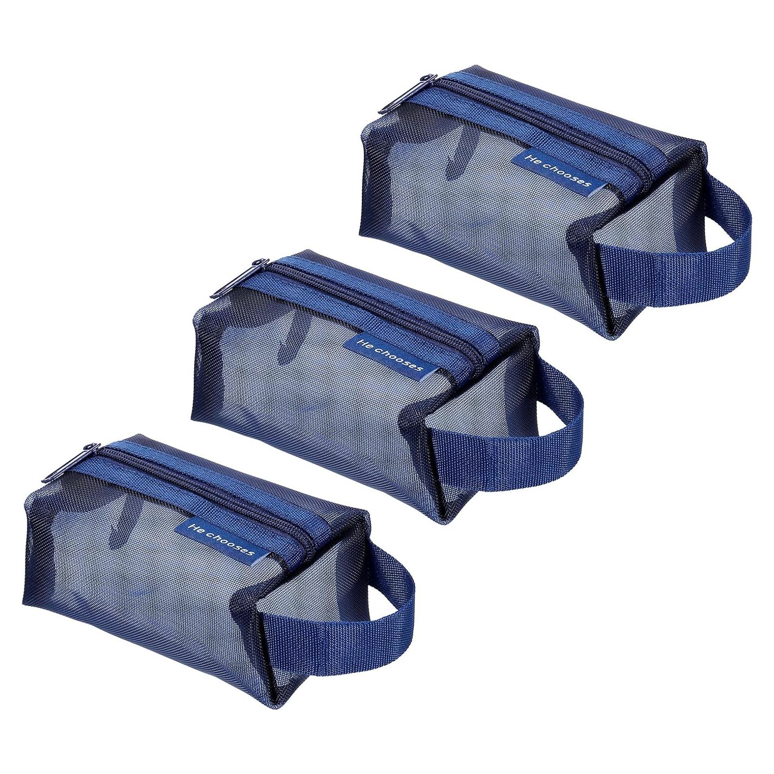 Bolsa de Malla con Cremallera uxcell 10.5x5x6 cm 3 Pcs Azul