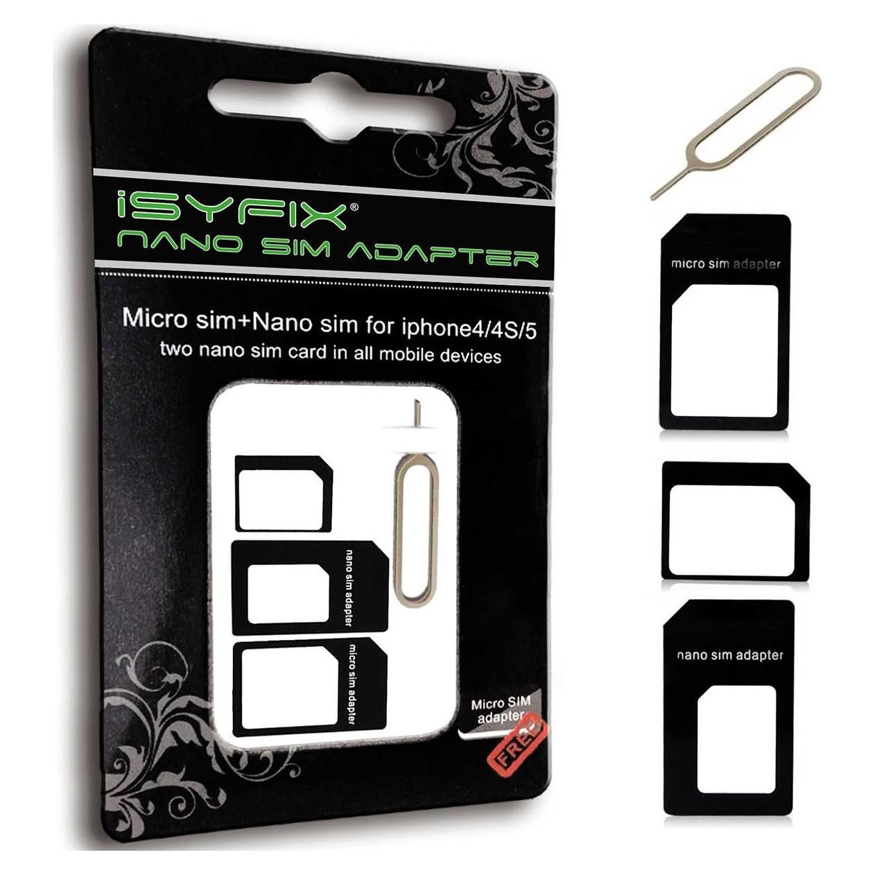 Adaptador SIM Nano a Micro iSYFIX - Kit 4 en 1 con Pin