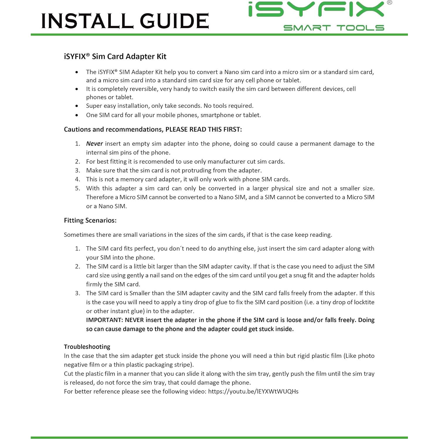 Kit Adaptador SIM 4 en 1 iSYFIX - Nano a Micro y Estándar