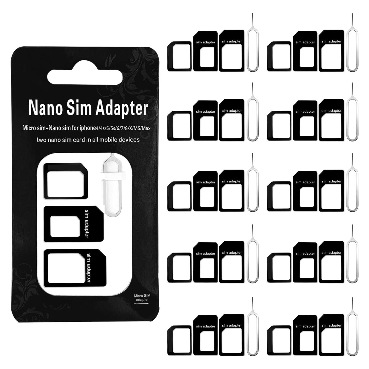 Paquete de 10 Adaptadores SIM 4 en 1 CKANDAY Negro