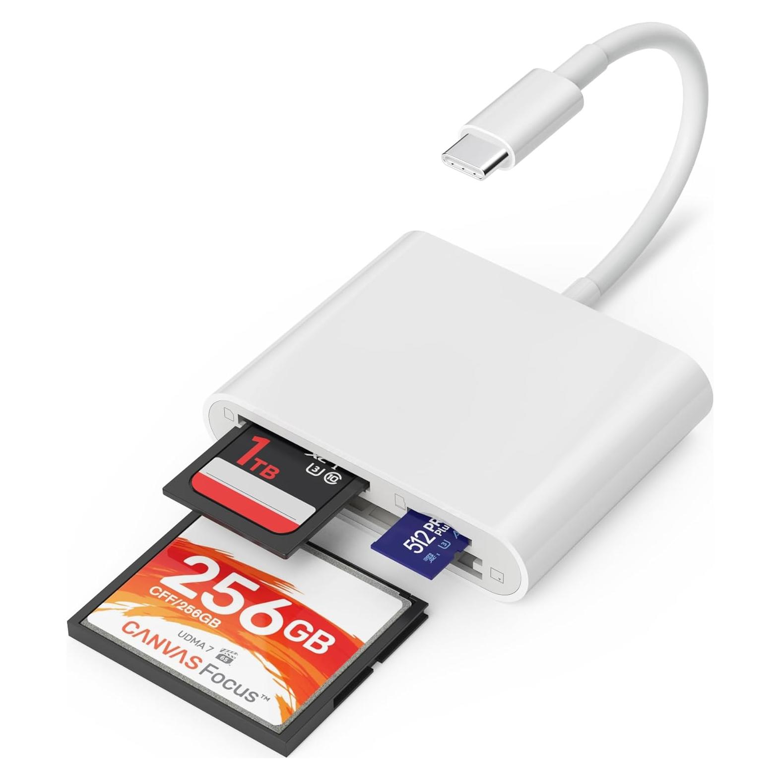 Lector de Tarjetas USB C TIANSONG CF SD TF 3 en 1 Blanco