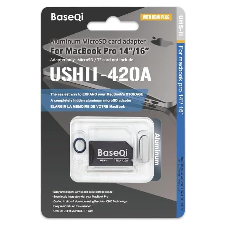 Adaptador microSD UHS-II BASEQI para MacBook Pro M1 2021 14" y 16"