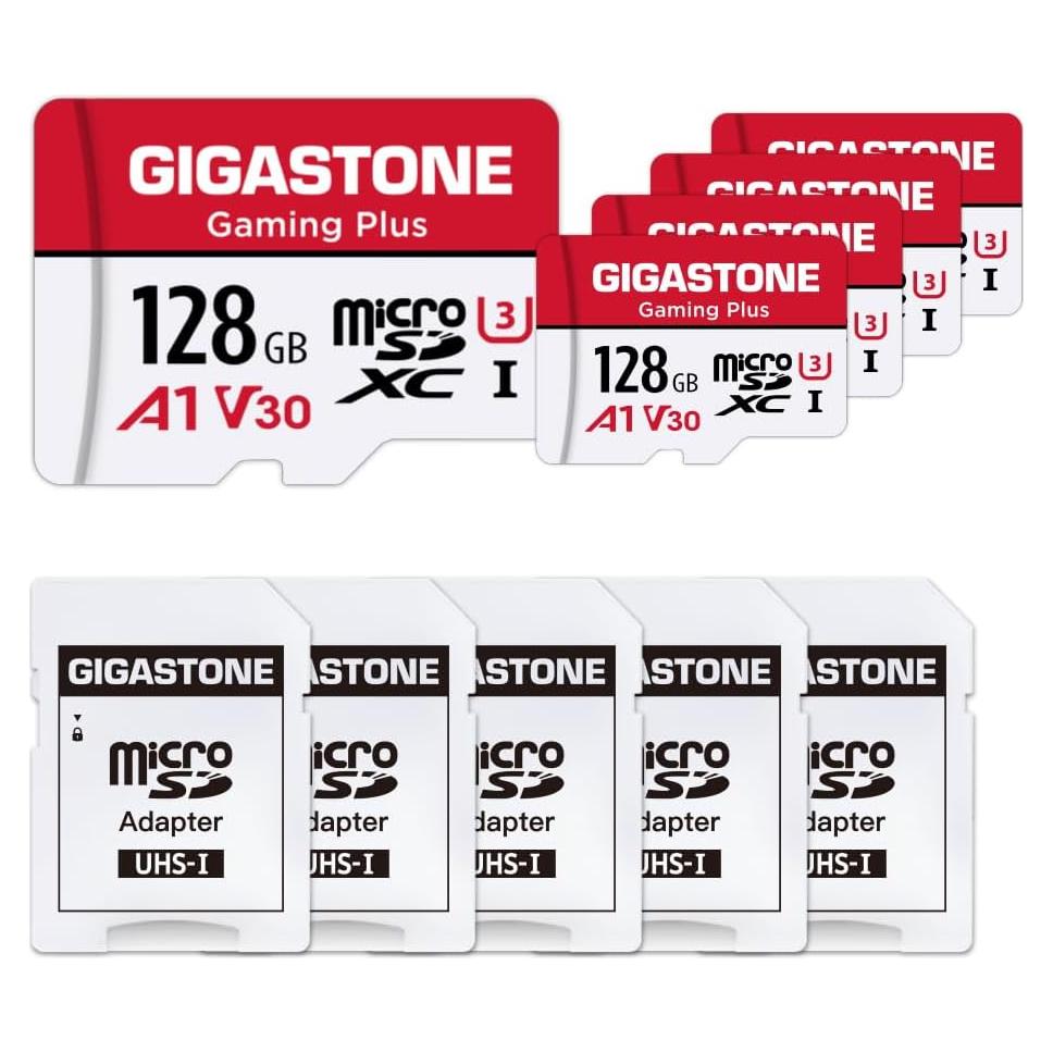 GIGASTONE Tarjeta Micro SD 128GB Gaming Plus 5-Pack UHS-I U3