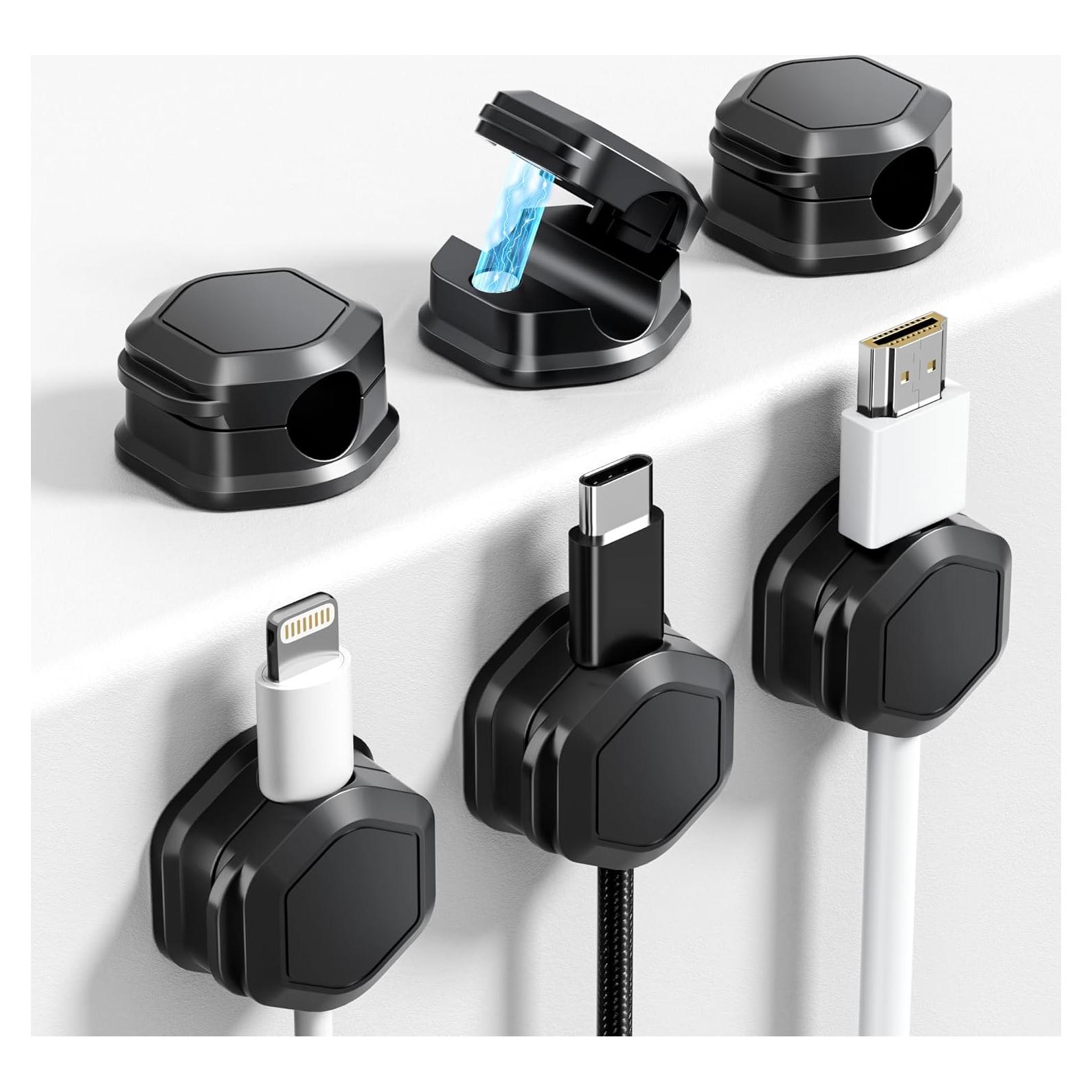 6 Clips Magnéticos para Cables Cuworlis - Organizador Negro