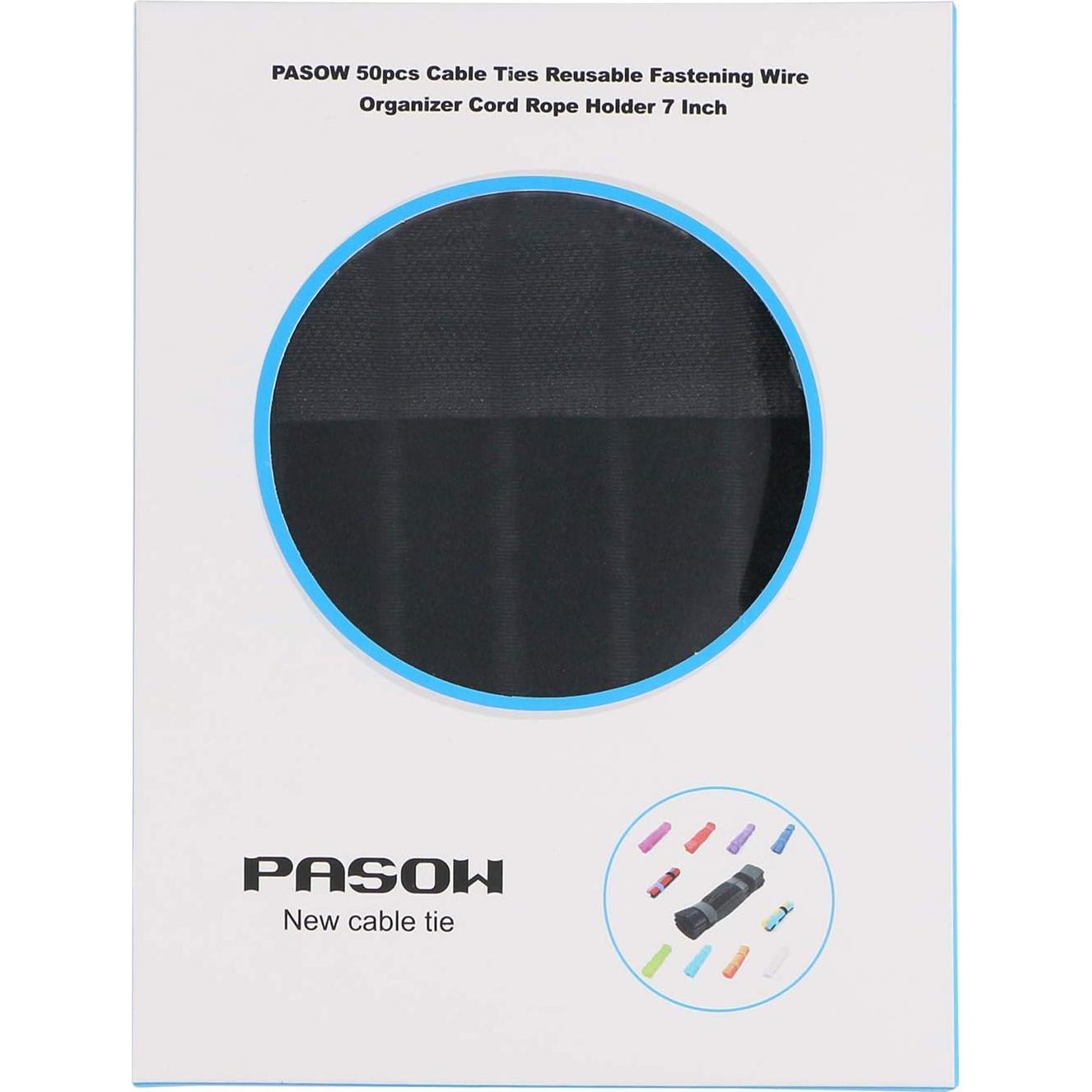 Bridas Reutilizables PASOW 50pcs 18cm Negro Organizador de Cables