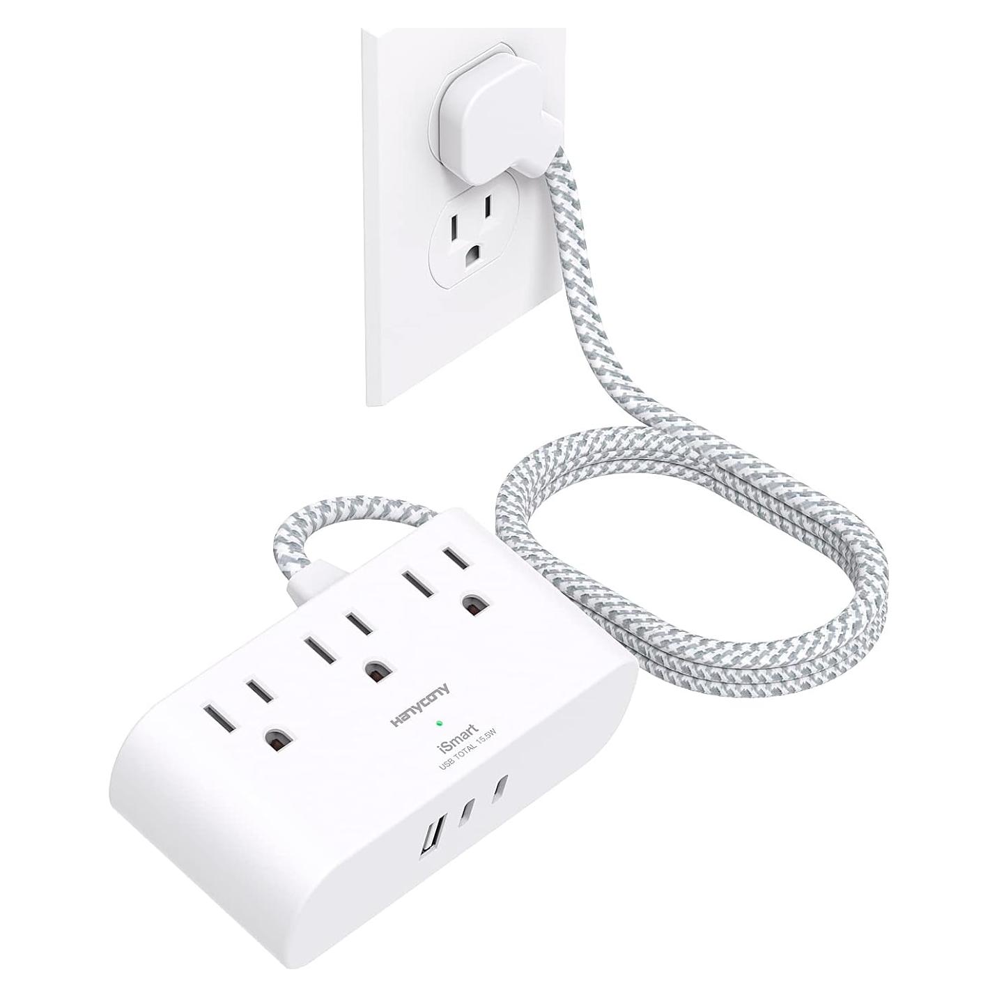 Regleta de Enchufes Planos HANYCONY 6 Pies 3 Salidas 3 USB