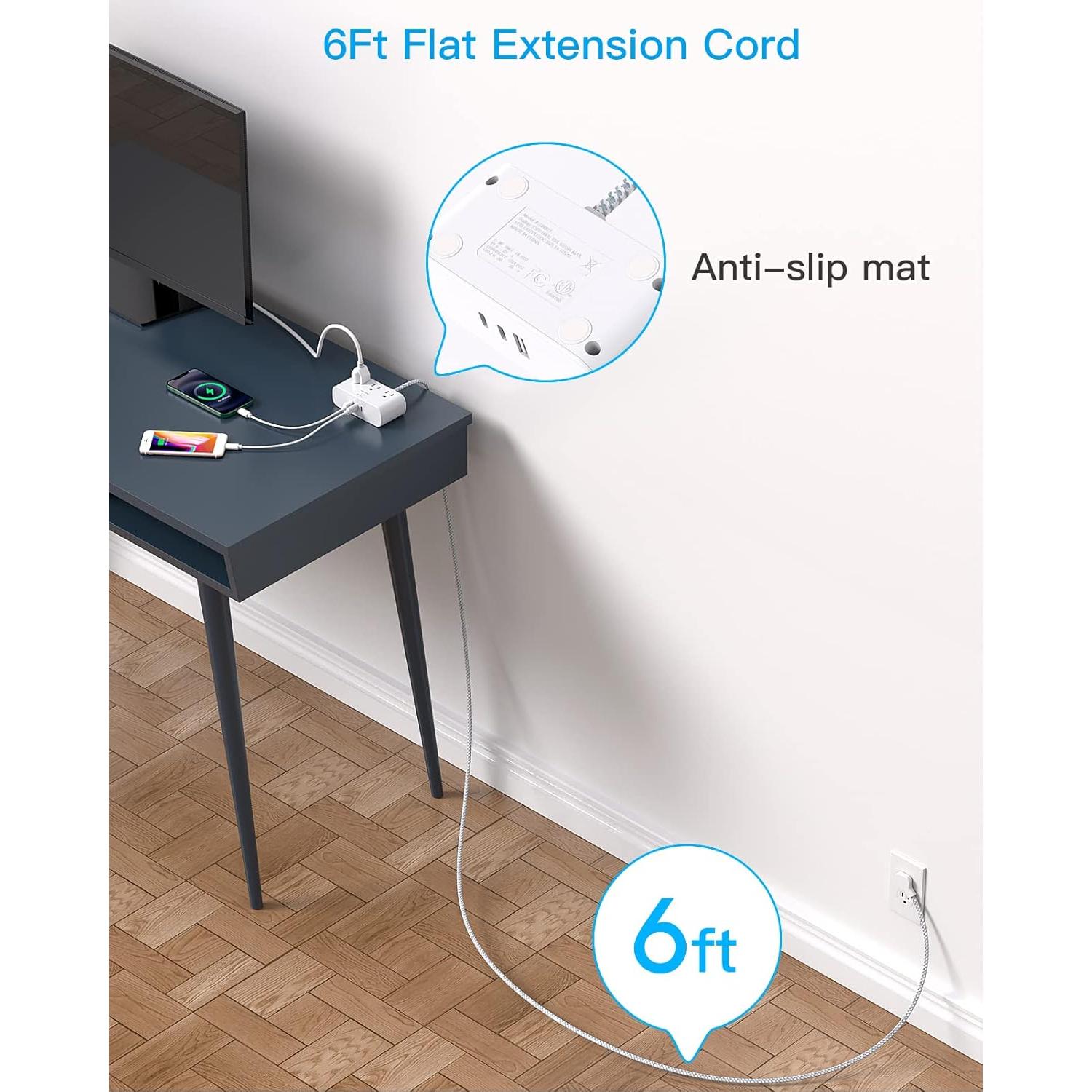 Regleta de Enchufes Planos HANYCONY 6 Pies 3 Salidas 3 USB