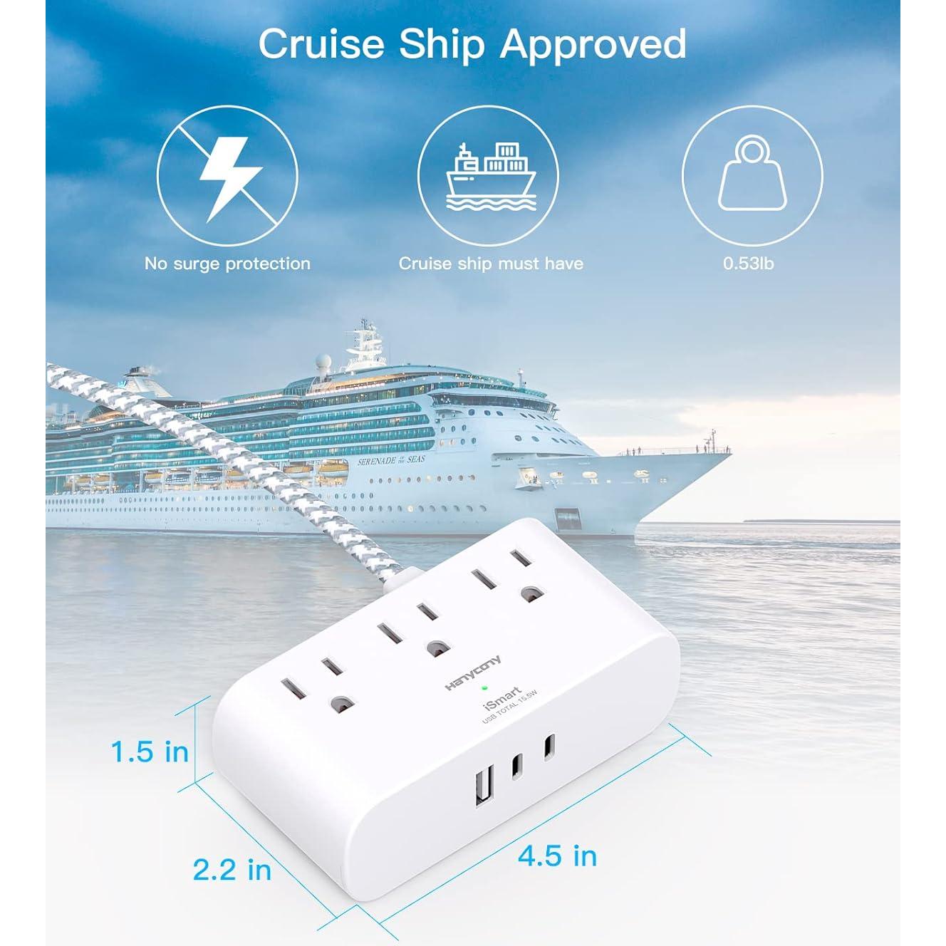 Regleta de Enchufes Planos HANYCONY 6 Pies 3 Salidas 3 USB