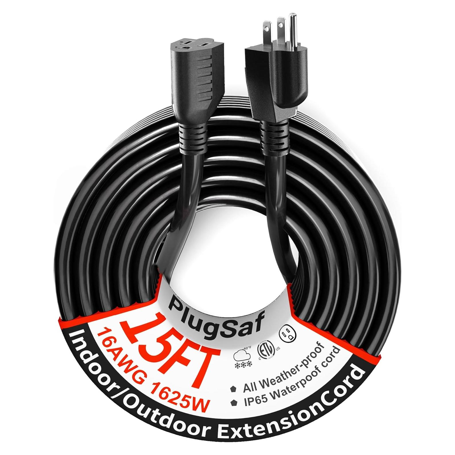 Cable de Extensión Exterior PlugSaf 15 pies 16AWG Impermeable