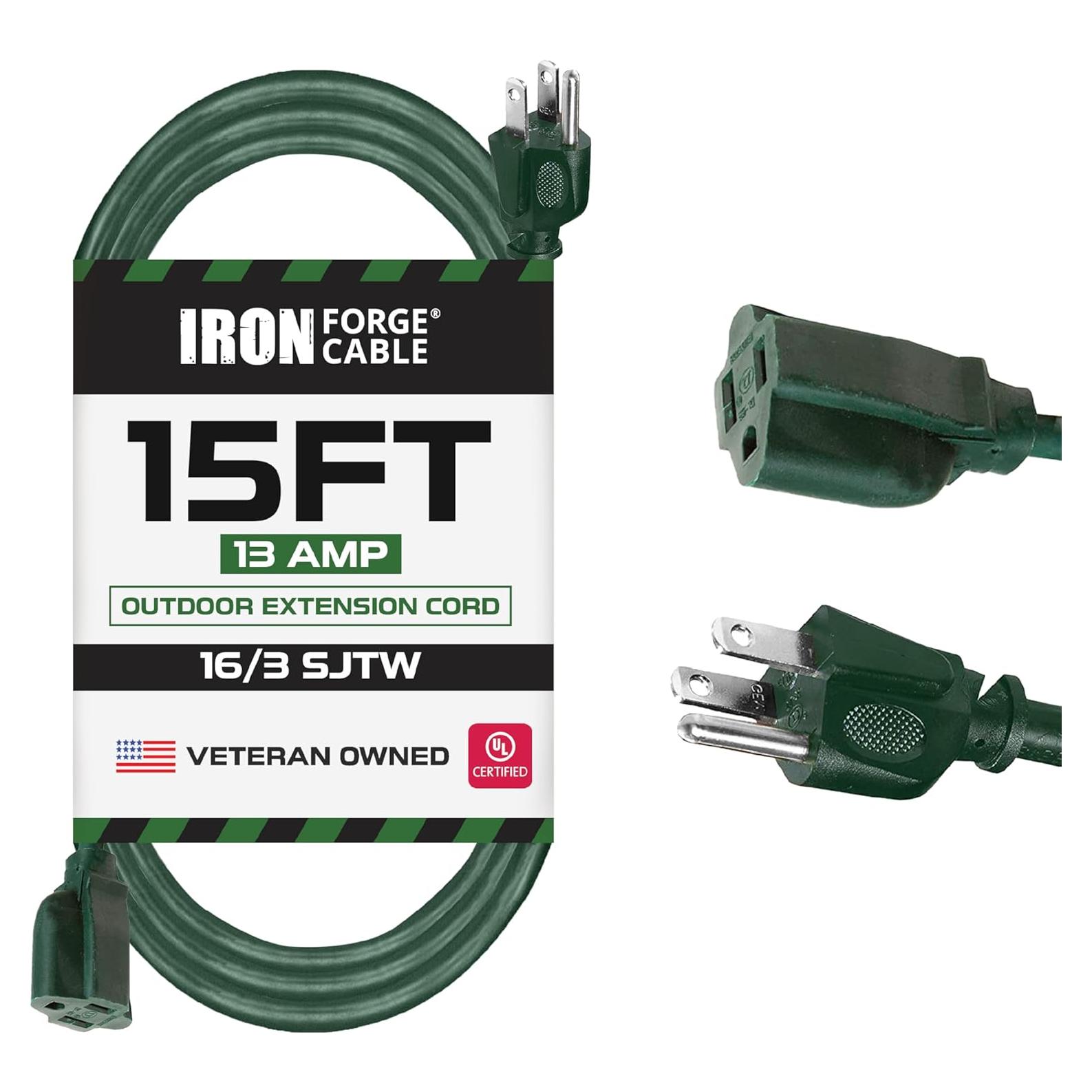 Cable de Extensión Exterior Iron Forge 15 Pies Verde 16/3