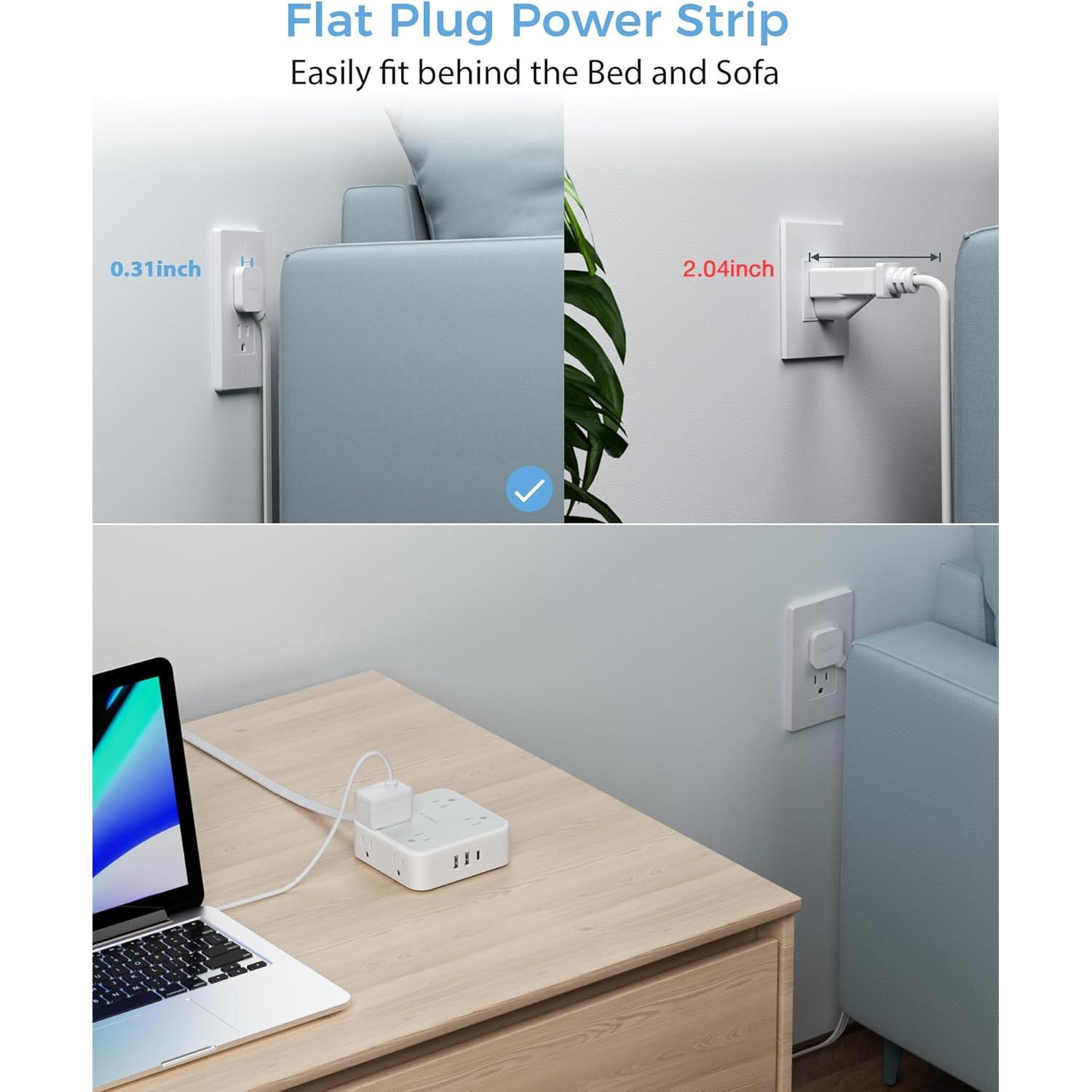 Regleta de Sobretensión TESSAN 10 Pies 8 Salidas 3 USB