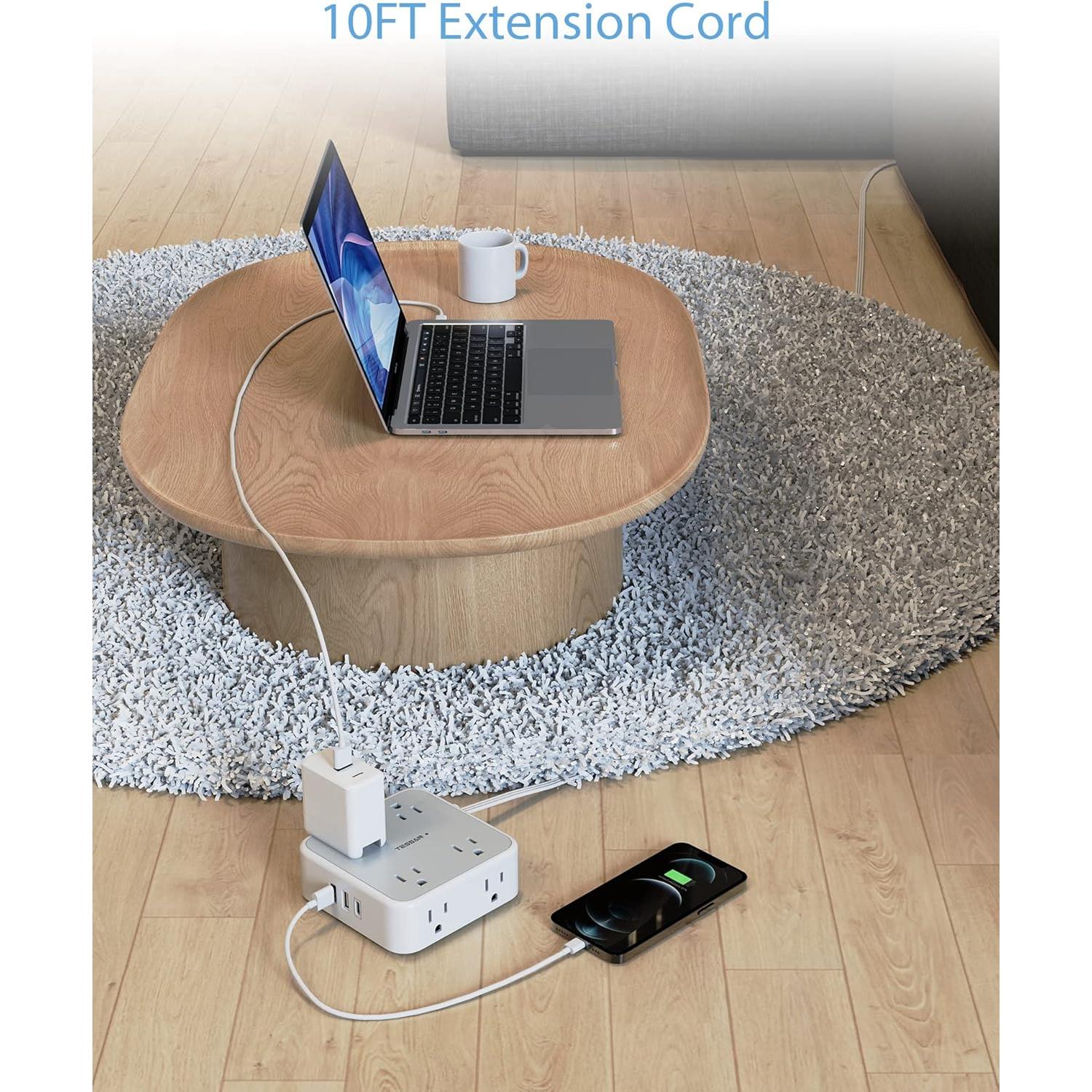 Regleta de Sobretensión TESSAN 10 Pies 8 Salidas 3 USB