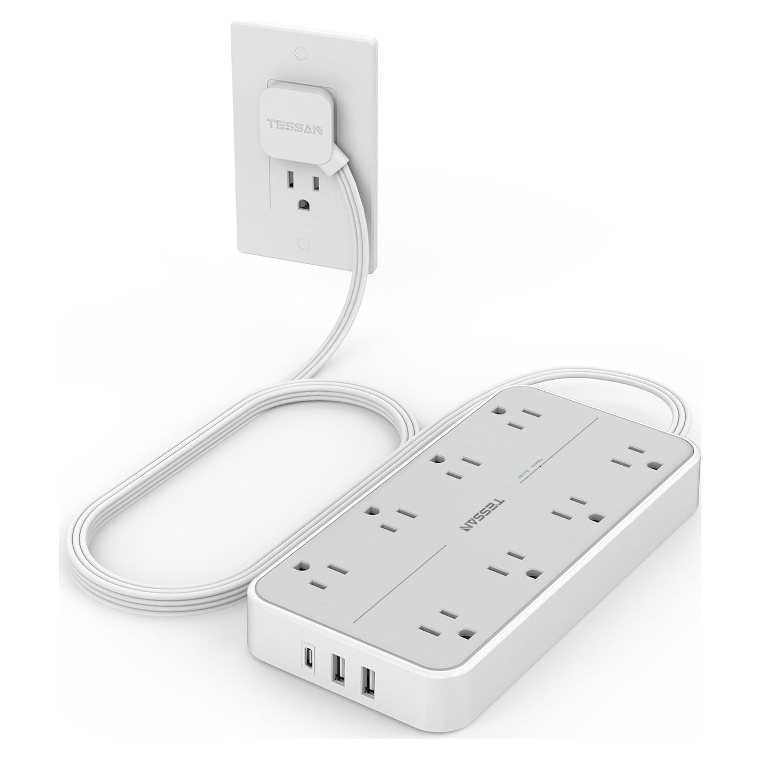 Tira de Alimentación TESSAN 8 Salidas 3 USB Carga 1080J
