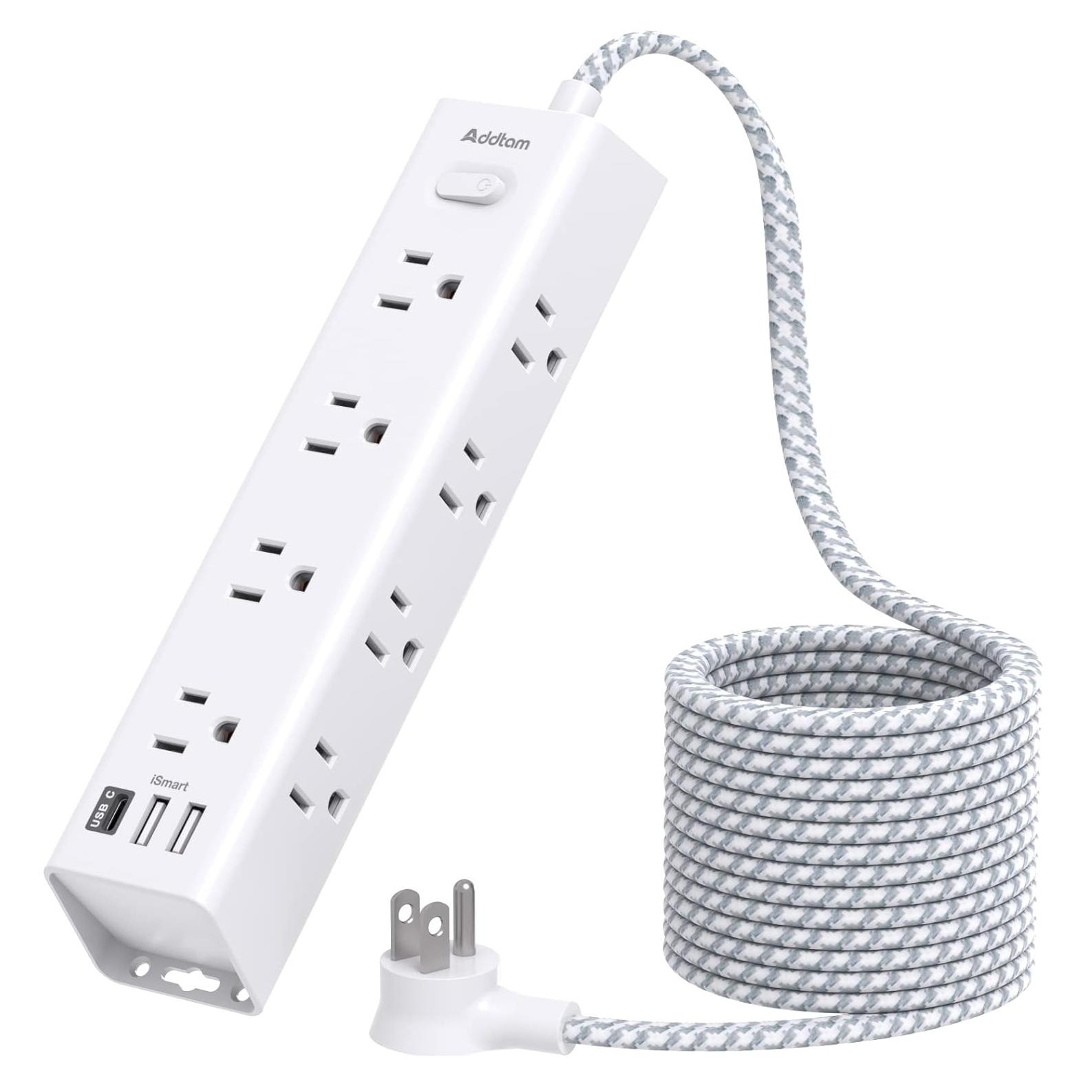 Regleta de Protección Addtam 3m 12 Salidas AC 3 USB Montable