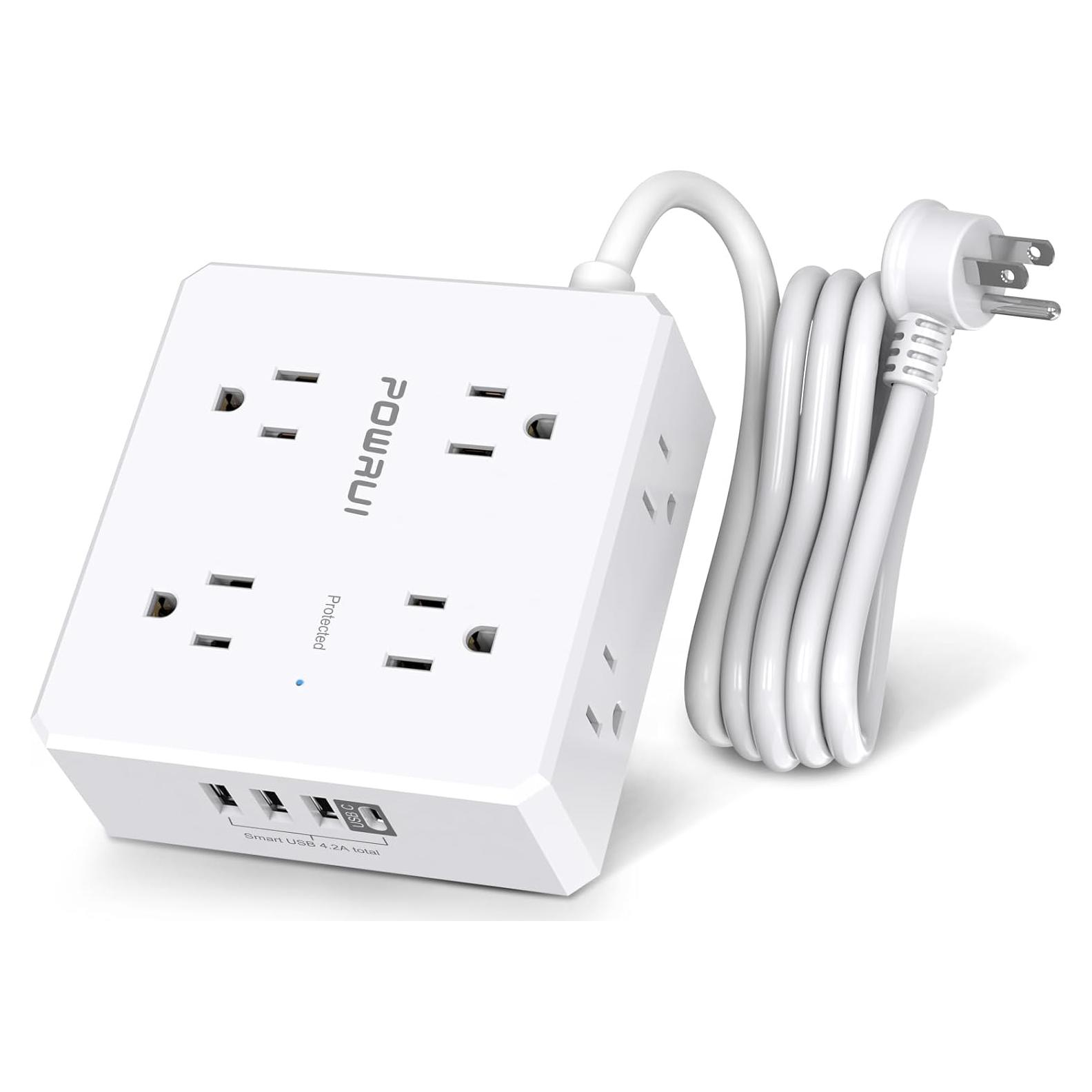 Regleta de Protección POWRUI AHR-803B 8 Salidas 4 USB Blanco