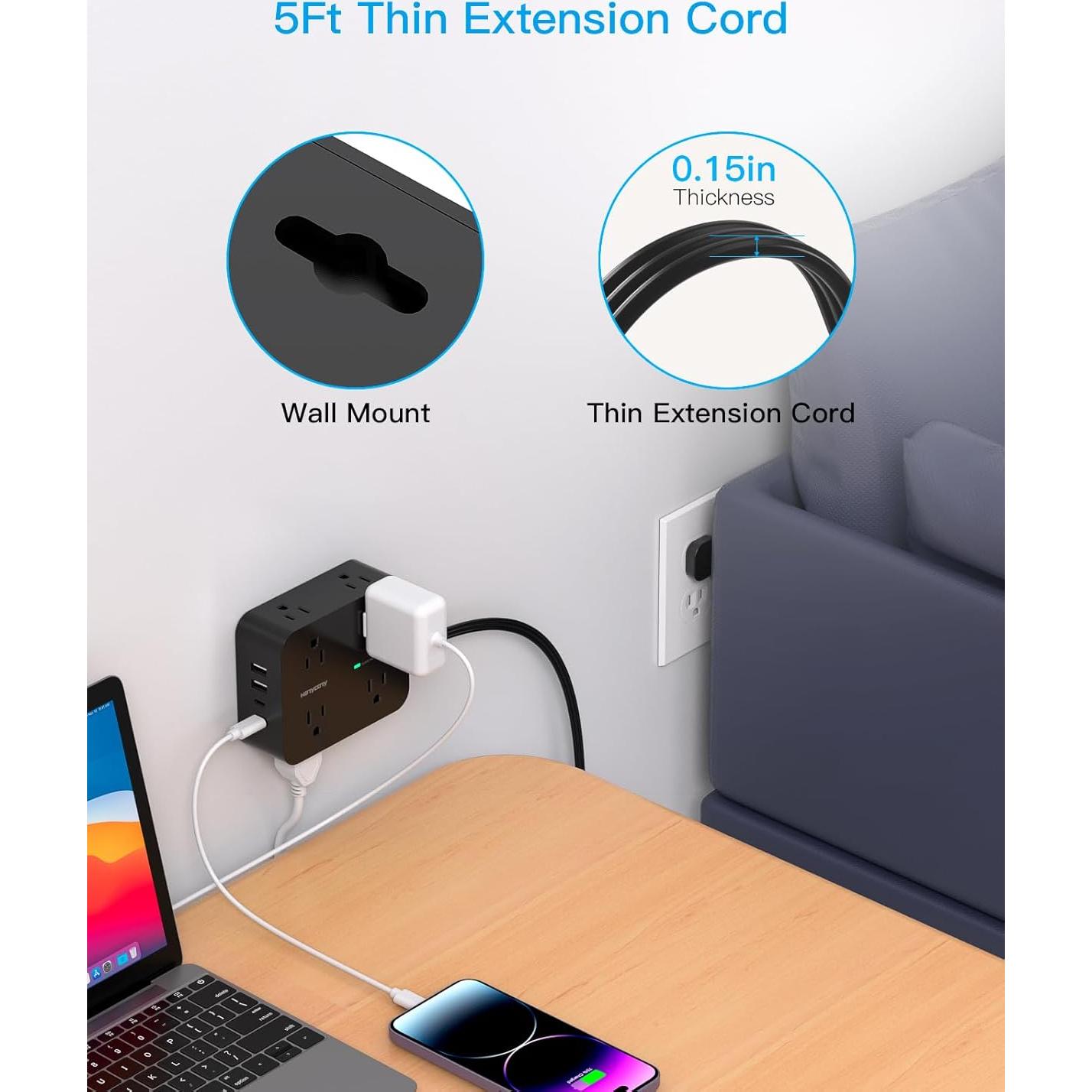 Regleta de Enchufe HANYCONY 8 Salidas y 4 USB-C 5 Pies