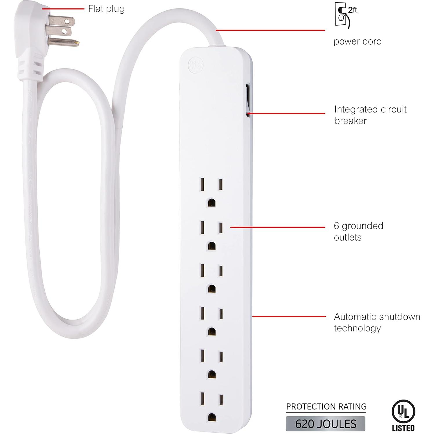 Protector Sobretensiones GE 6 Salidas 0.61 m Blanco 620 Joules