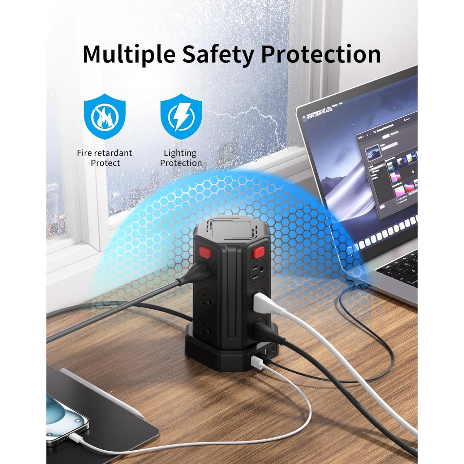 Regleta de Sobretensión SMALLRT 12 Salidas 4 USB 1.98 m Negro