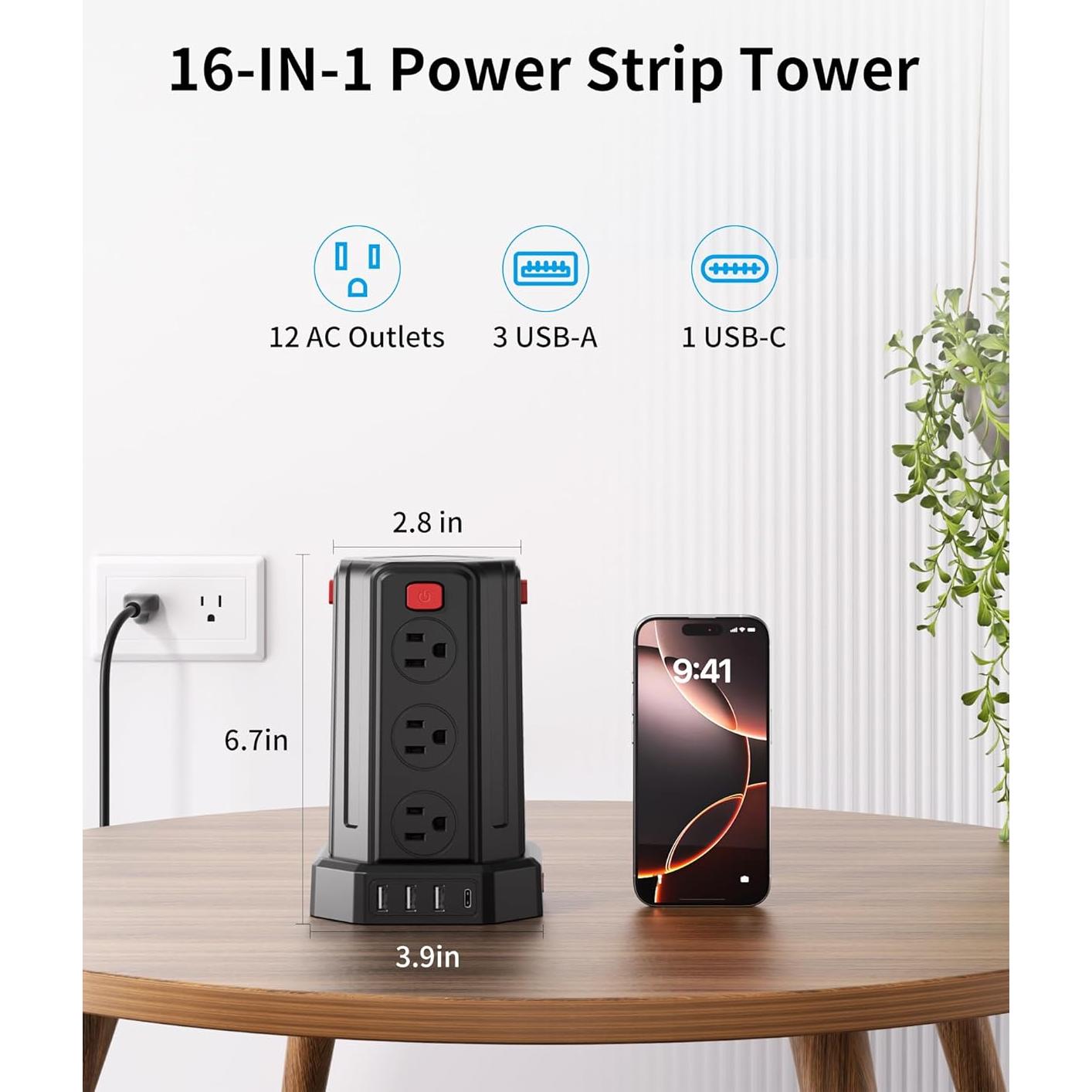 Regleta de Sobretensión SMALLRT 12 Salidas 4 USB 1.98 m Negro