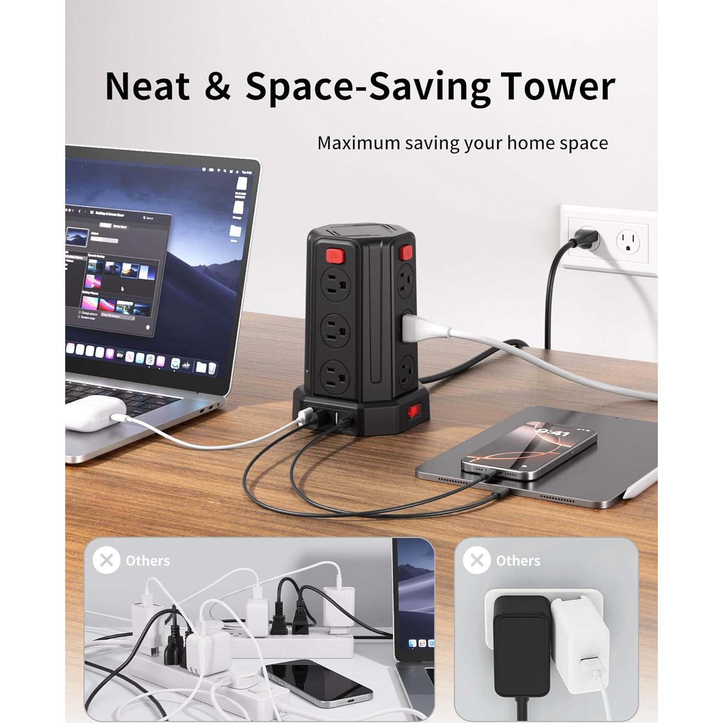 Regleta de Sobretensión SMALLRT 12 Salidas 4 USB 1.98 m Negro