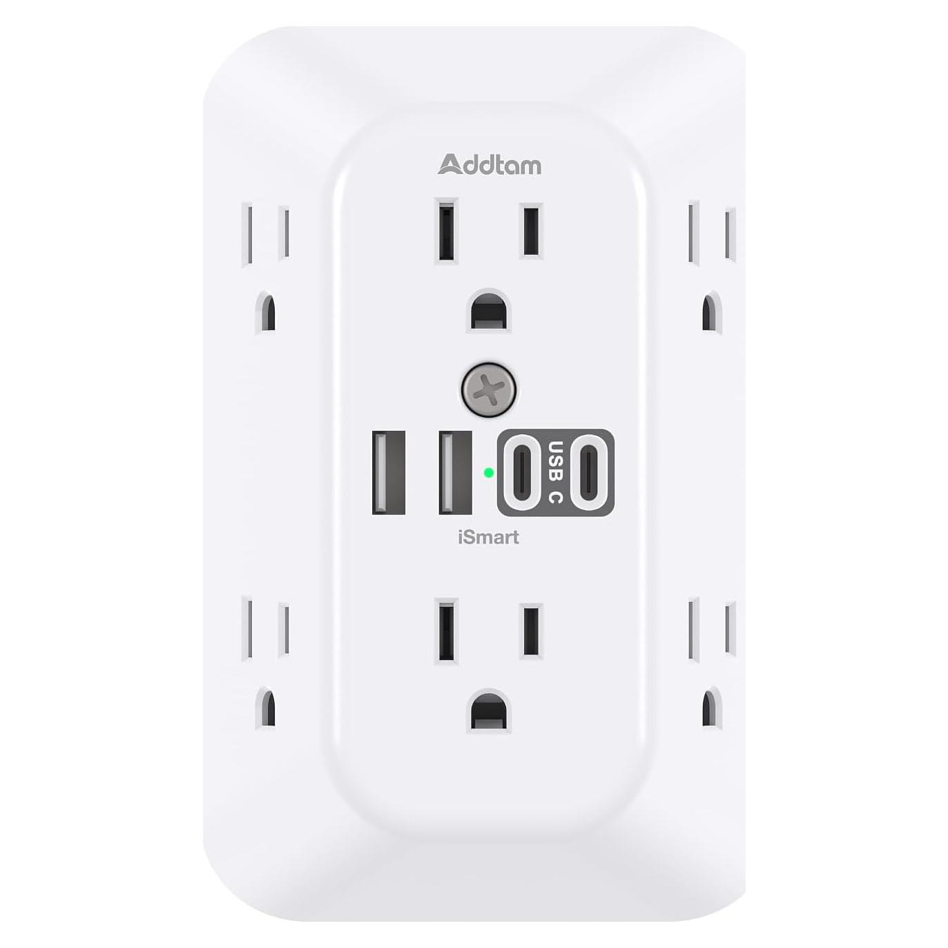 Extensor de Enchufe Addtam 6 AC + 2 USB-C 1800J Protección