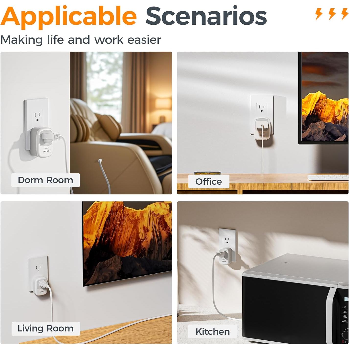 Protector de Sobretensión TESSAN 1050J 1875W Enchufe de Pared