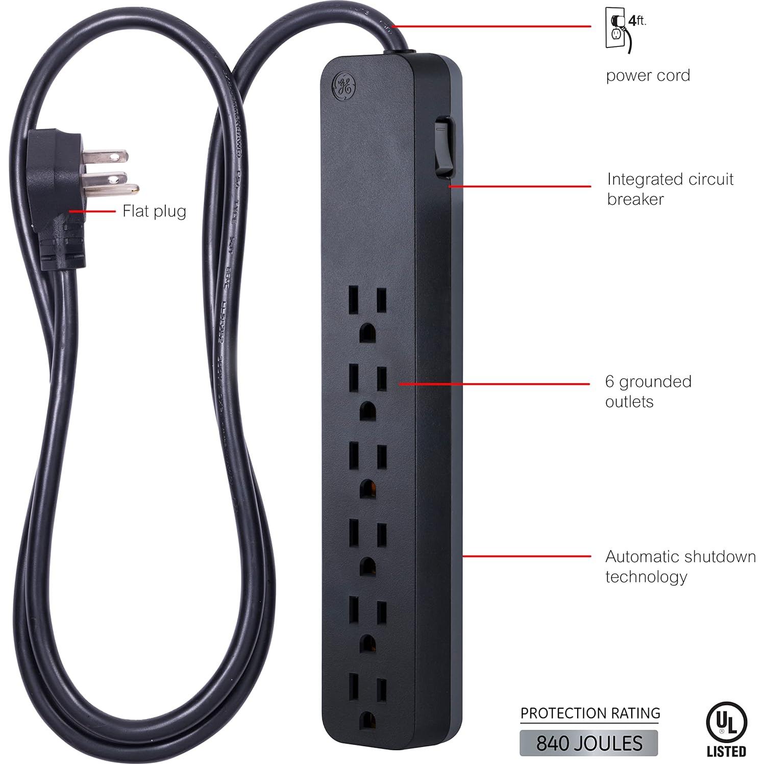 Protector contra Sobretensiones GE 6 Salidas 1080 Julios Negro