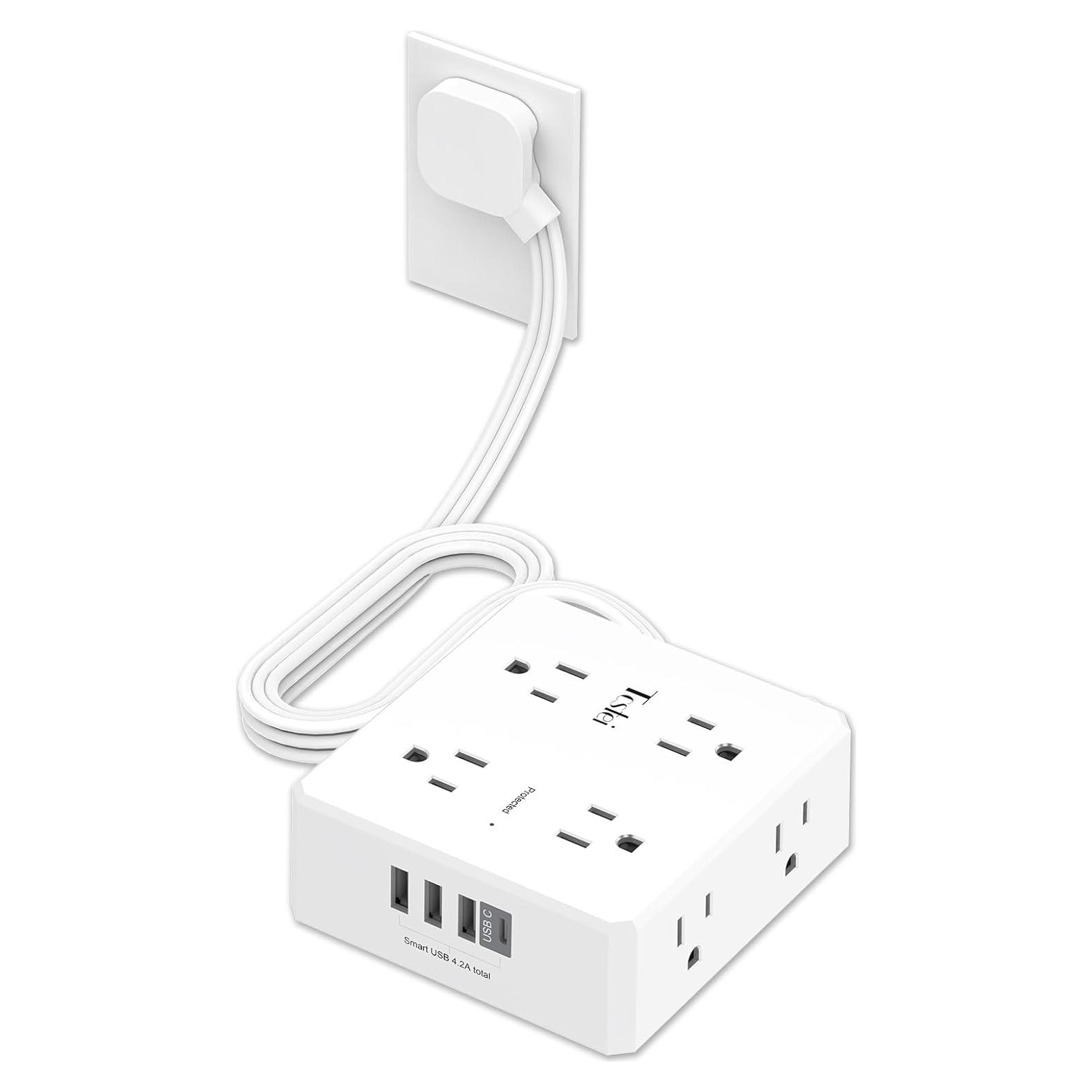 Regleta de 8 Tomacorrientes y 4 USB Tcstei 1.83m con Protección
