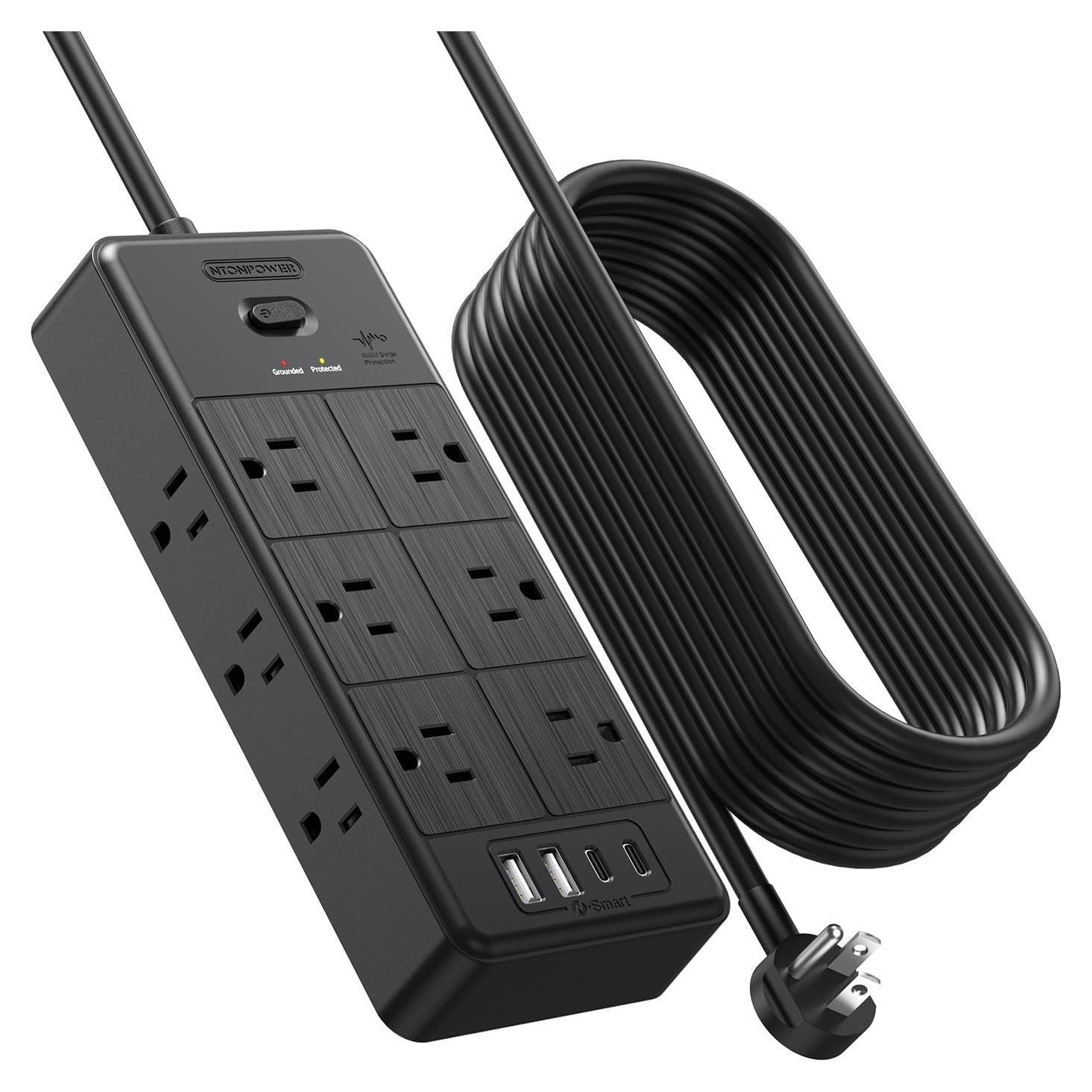 Regleta de Sobretensión NTONPOWER 15FT 4000J 12 Salidas 4 USB