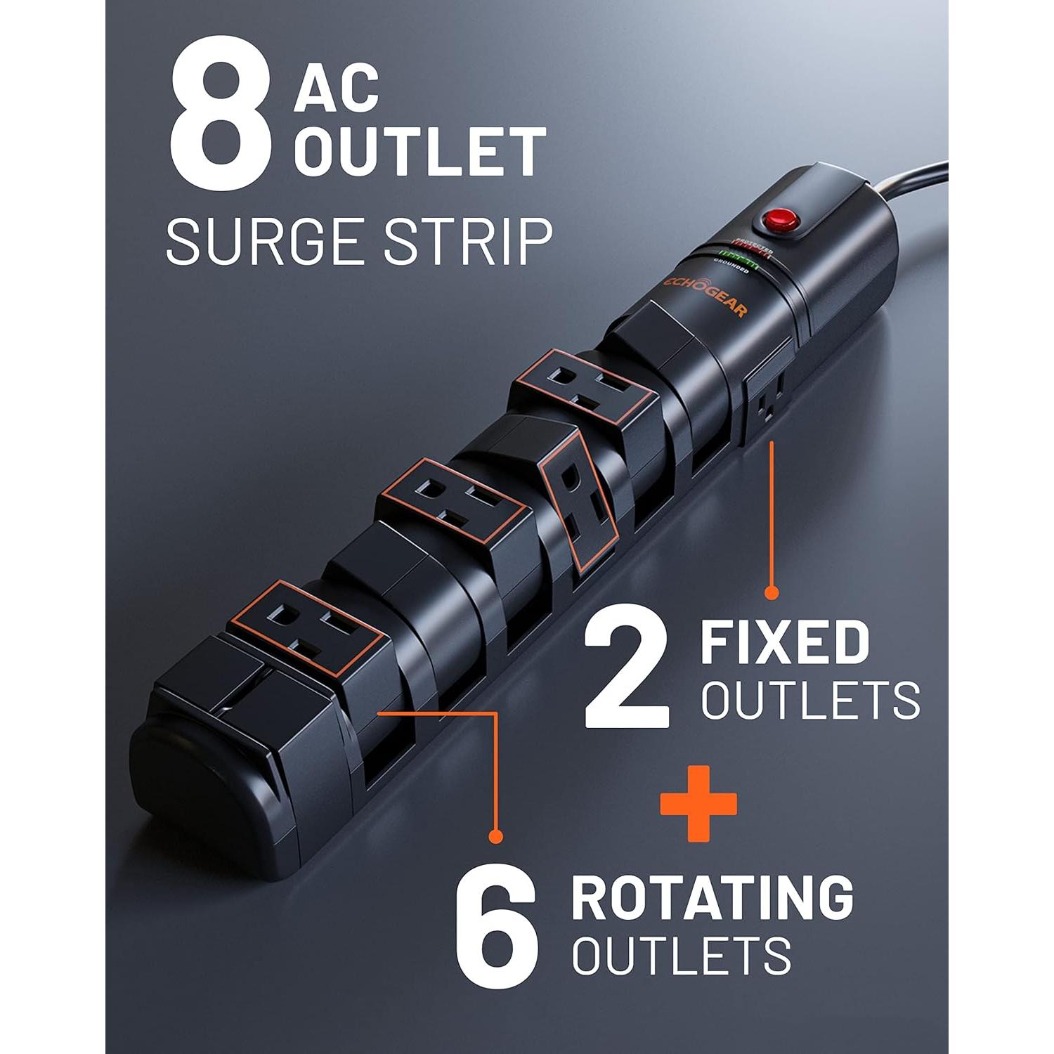 Protector de Sobretensión ECHOGEAR 2160J con 8 Salidas Rotativas