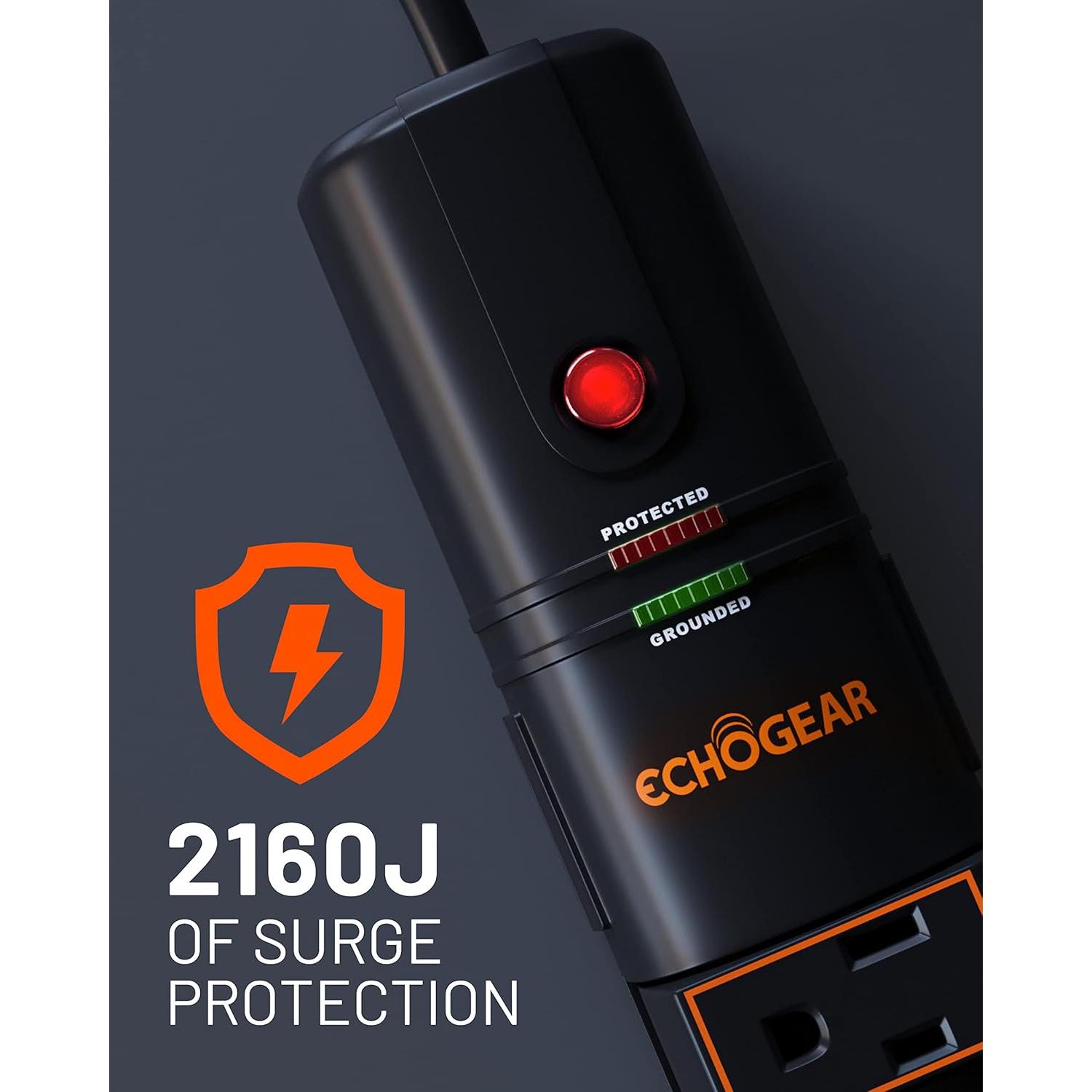 Protector de Sobretensión ECHOGEAR 2160J con 8 Salidas Rotativas