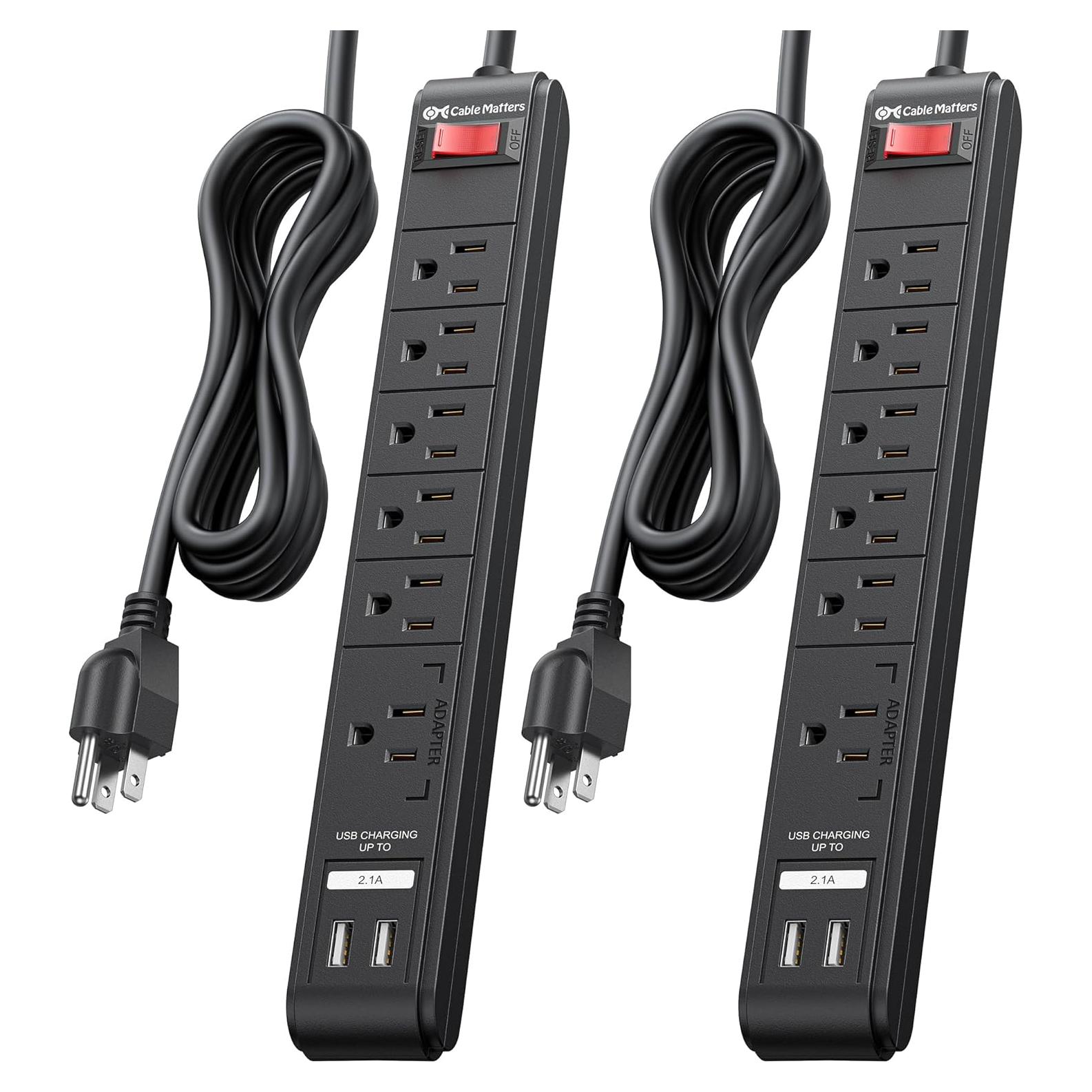 Regleta de 6 Salidas con USB Cable Matters 2.44m Negra