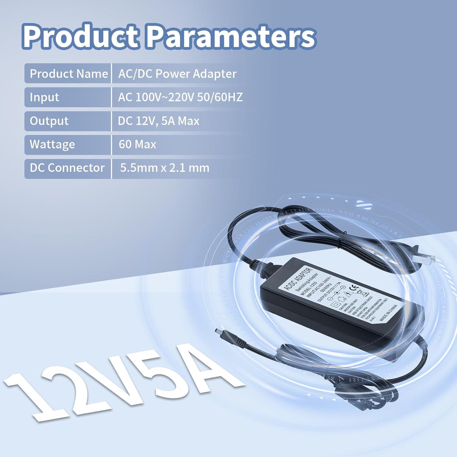 Fuente de Alimentación 12V 5A Waysse Adaptador AC DC
