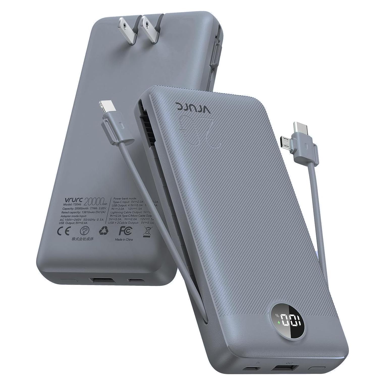 Cargador Portátil Power Bank 20000mAh VRURC Carga Rápida