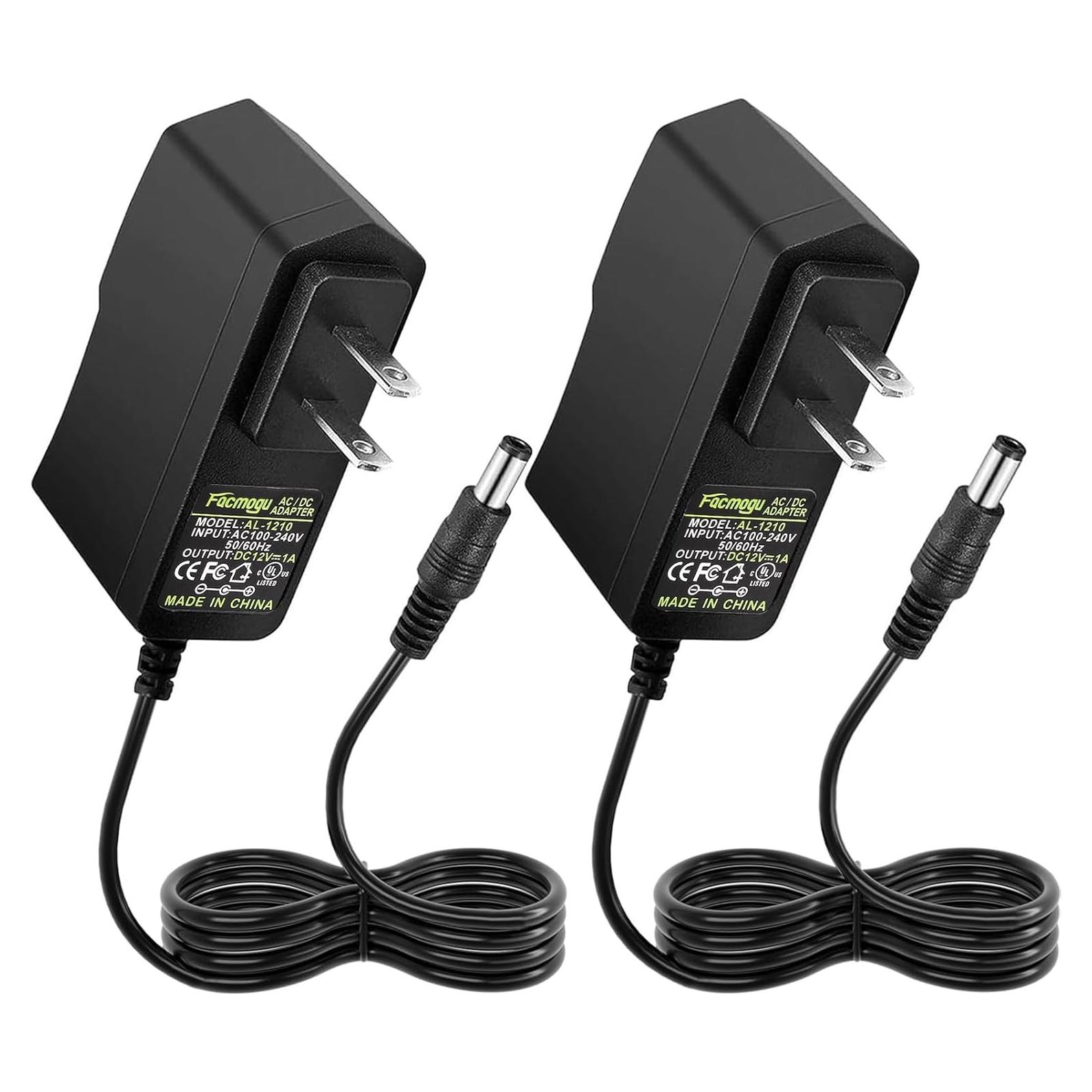 Adaptador de Pared 12V 1A Facmogu - 2 Pack, 12W, 100-240V