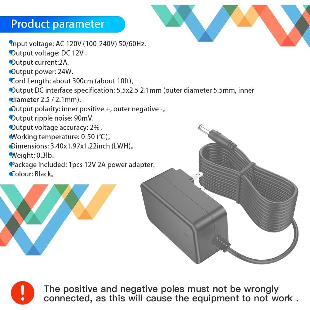 Fuente de Alimentación DC 12V 2A MTDZKJG Adaptador 24W 3m
