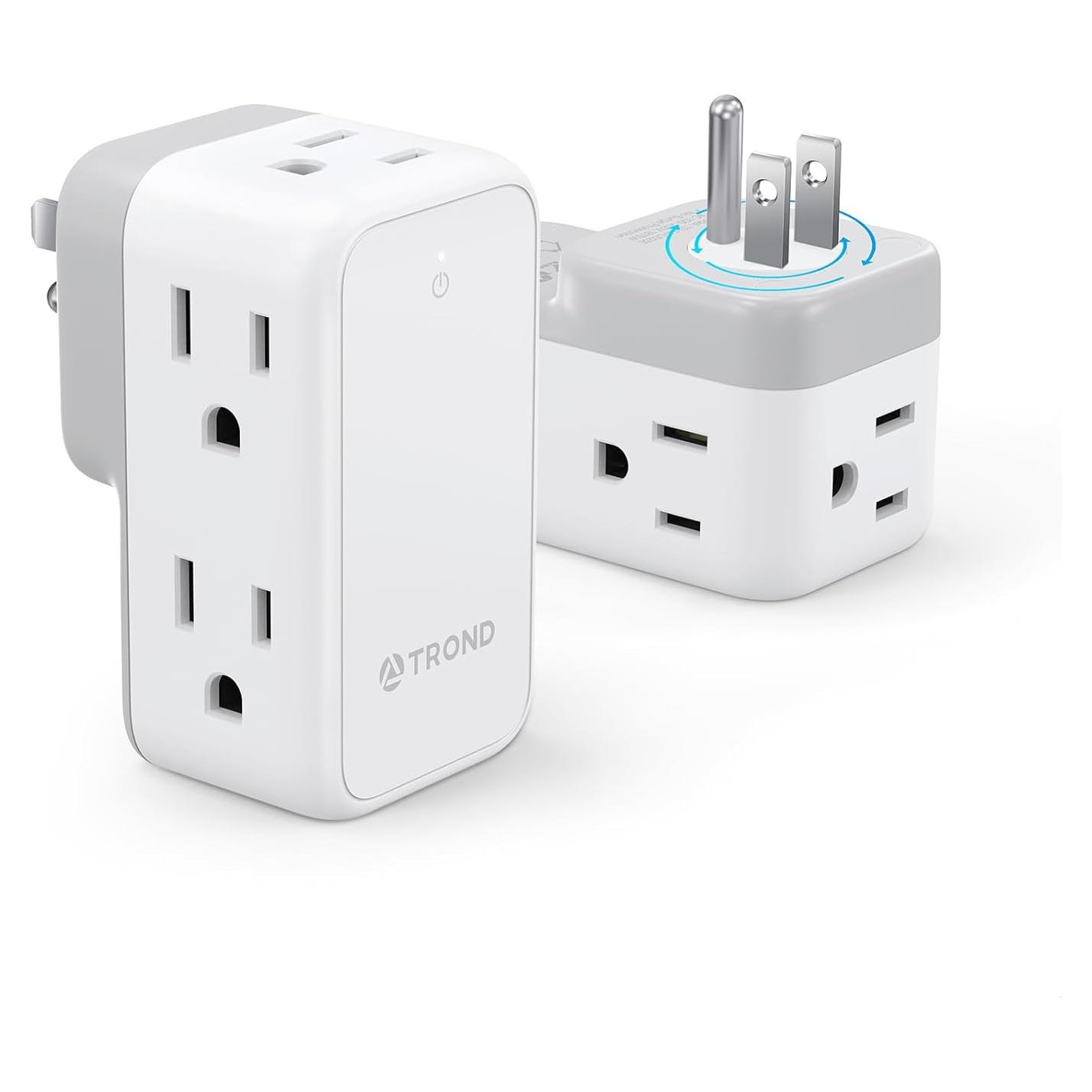 Extensor de Enchufe TROND 6 Tomas AC Rotatorio 360° - 2 Paquete