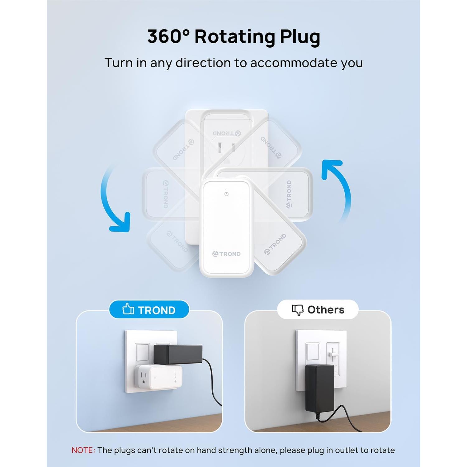 Extensor de Enchufe TROND 6 Tomas AC Rotatorio 360° - 2 Paquete
