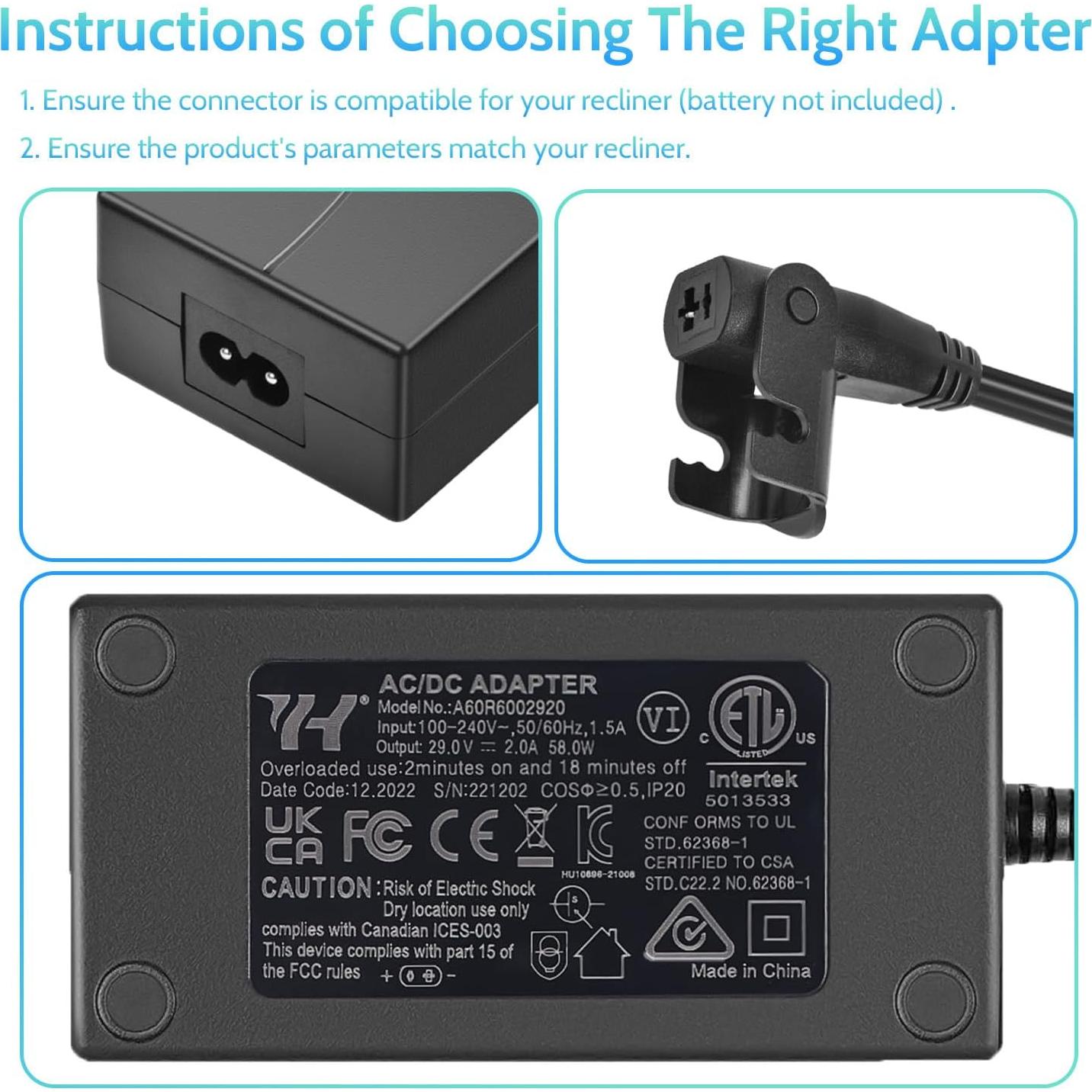 Adaptador Universal AC/DC Sopito 29V 2A para Sillón Reclinable