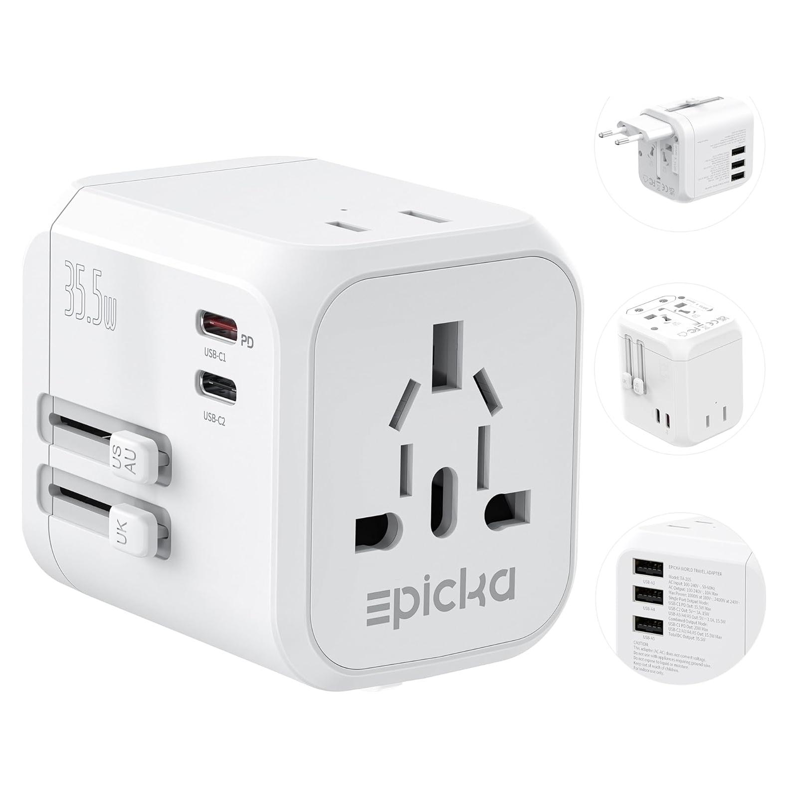 Adaptador de Viaje Universal EPICKA TA-205 35W 6 Puertos Blanco