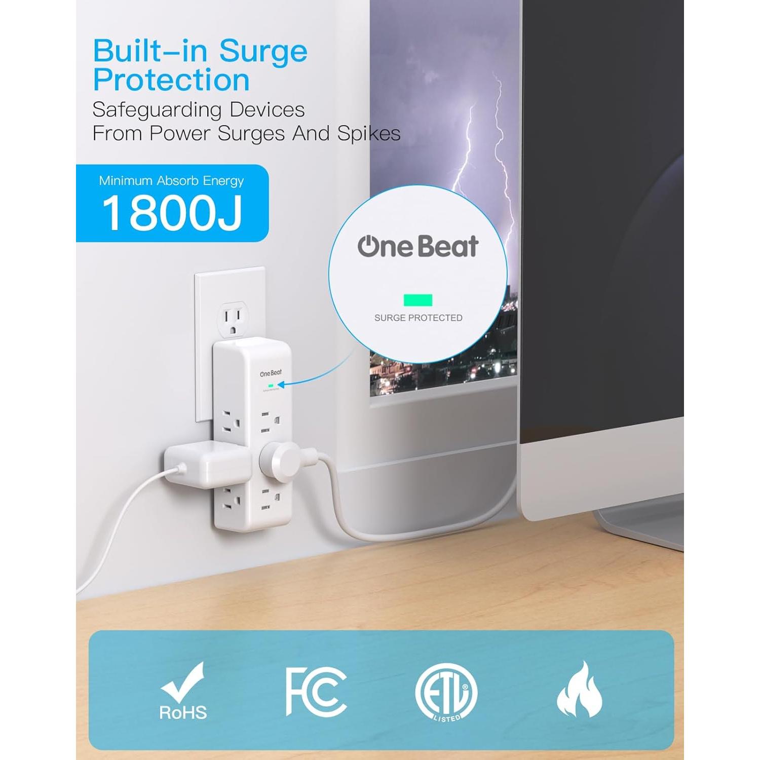 Extensor de Enchufe 9 AC One Beat 1800J Protector Sobretensión