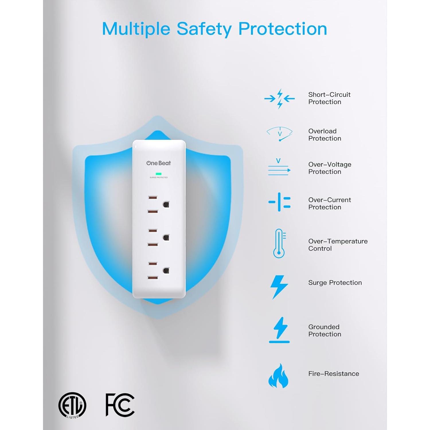 Extensor de Enchufe 9 AC One Beat 1800J Protector Sobretensión