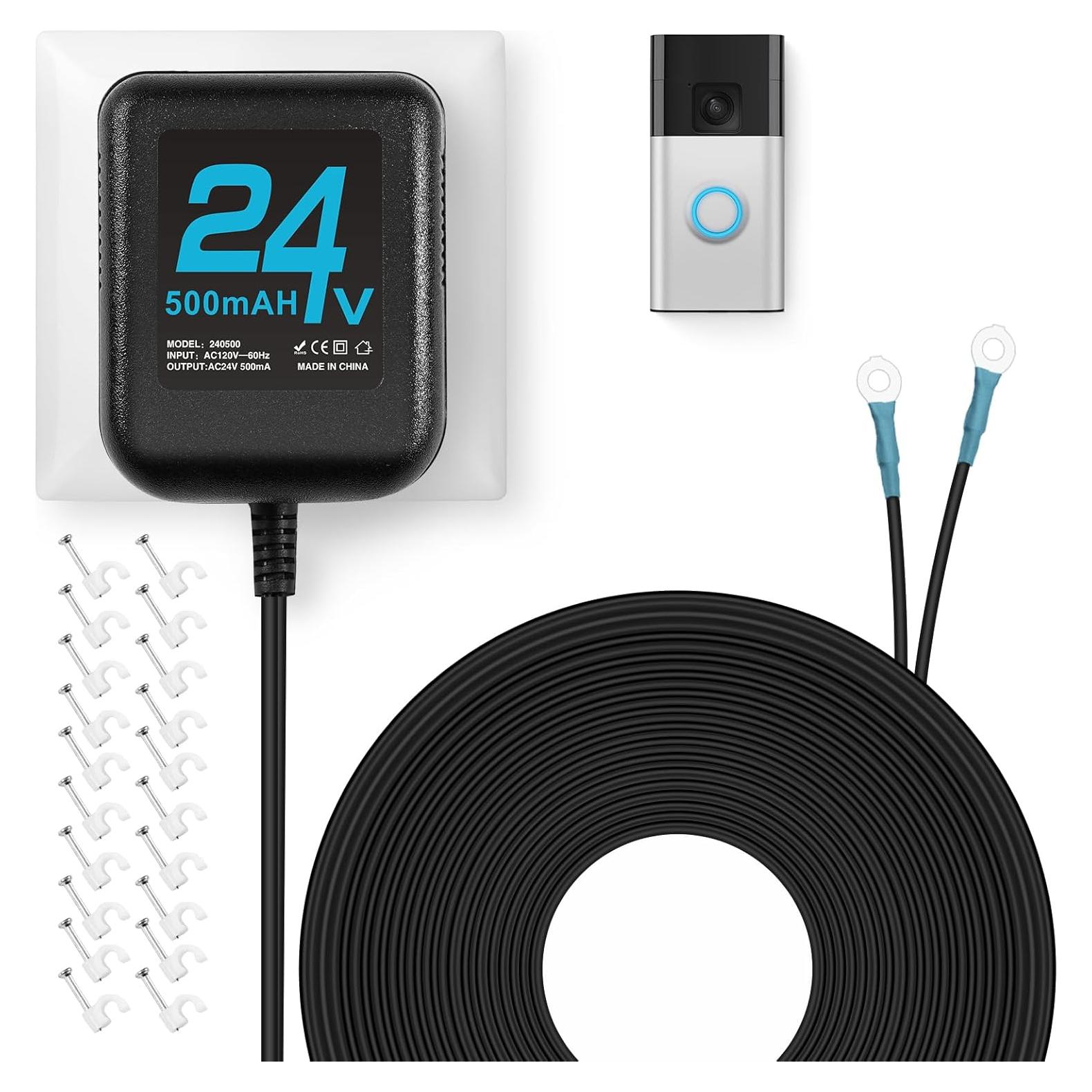 Transformador de Timbre 24V Cwowhihui con Cable de 5m Negro