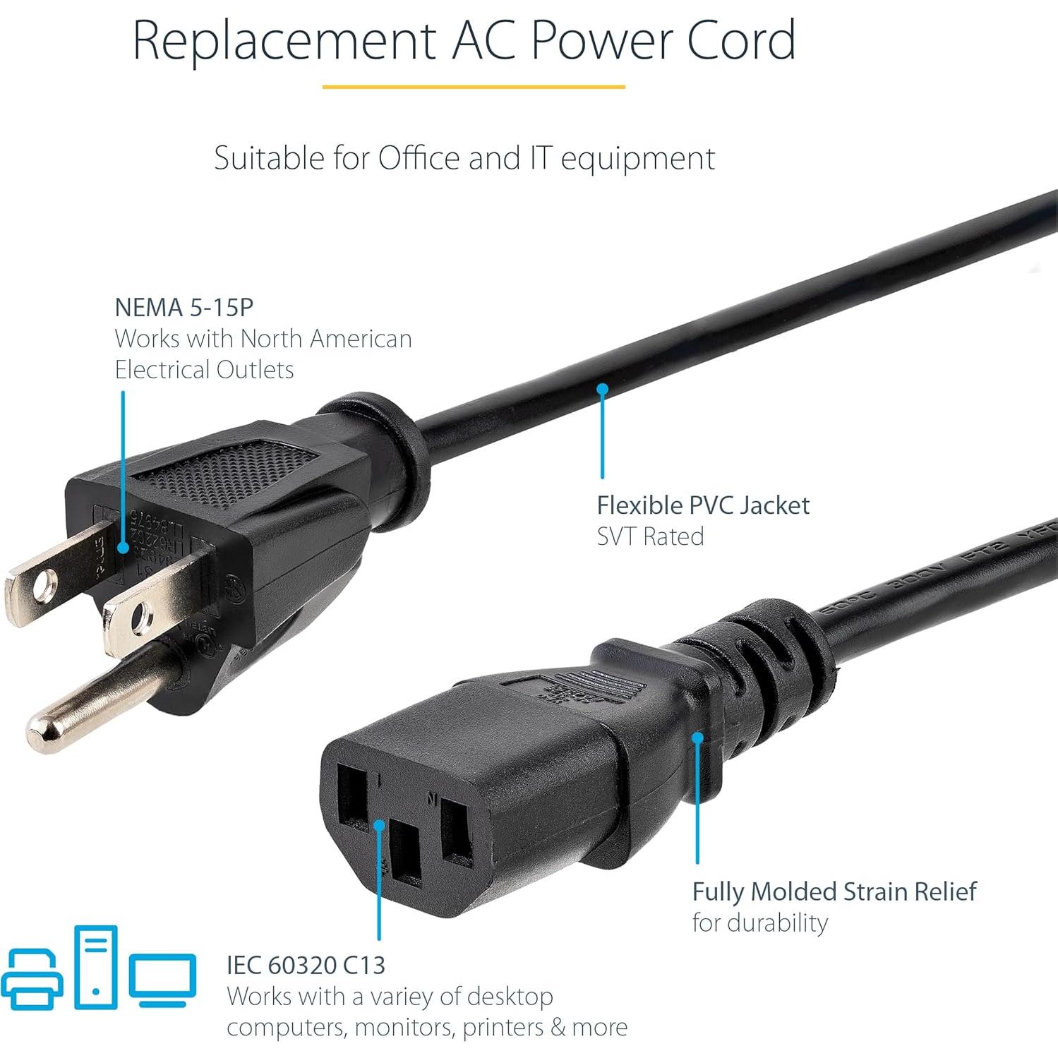 Cable de Alimentación AC StarTech.com 10 pies 18AWG 10A 125V