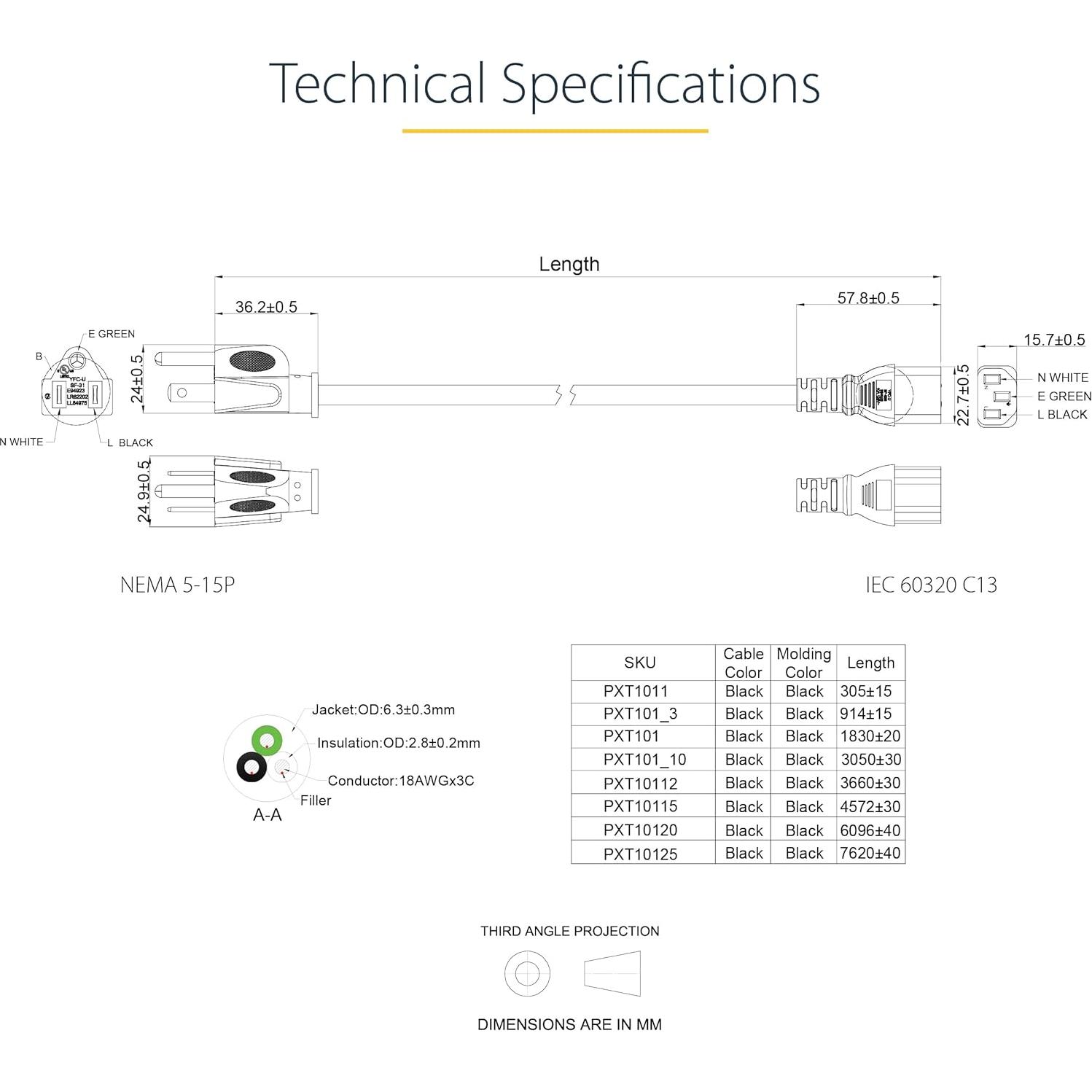 Cable de Alimentación AC StarTech.com 10 pies 18AWG 10A 125V
