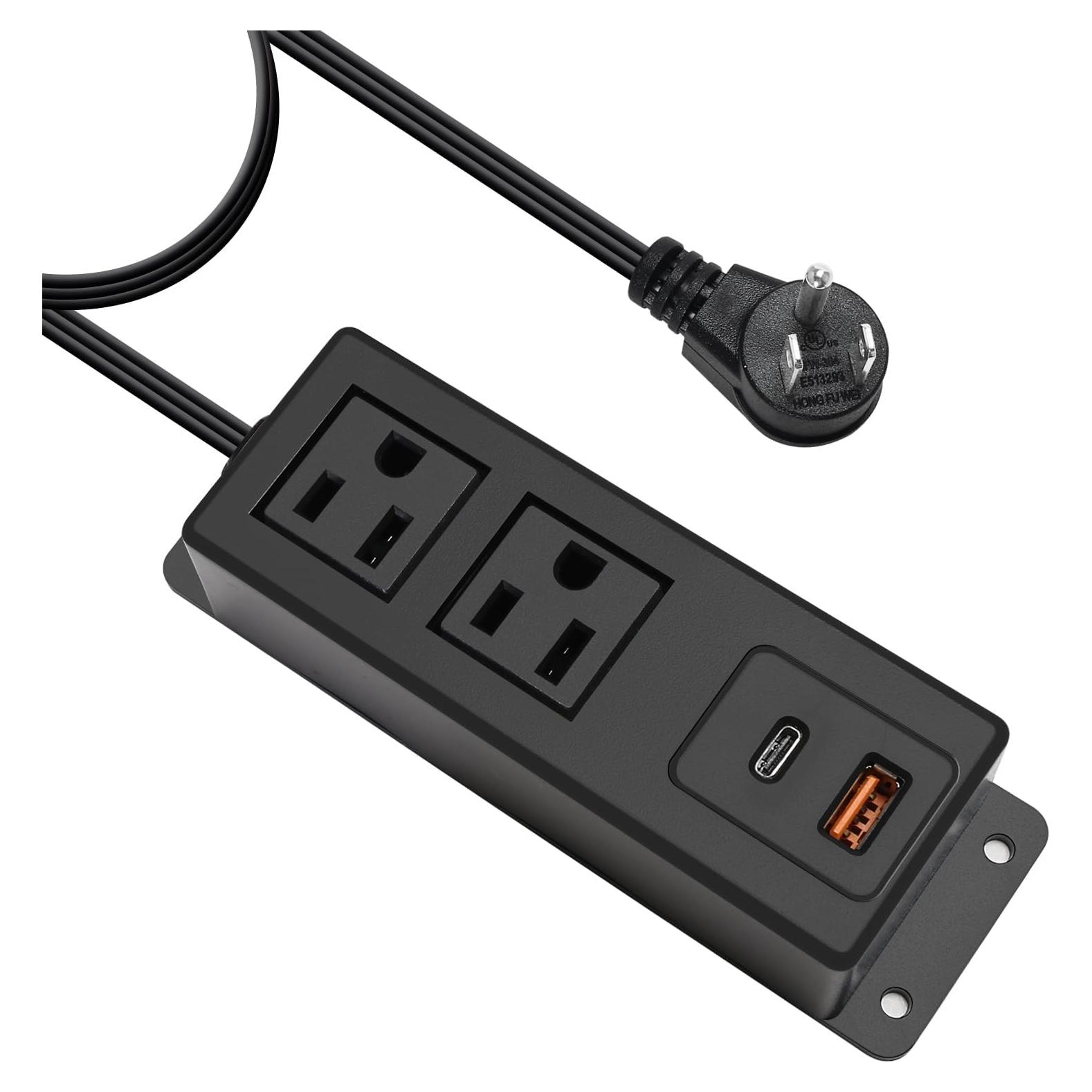 Regleta Multi Enchufe HdcTek 2AC + USB-C 20W Montable Negro