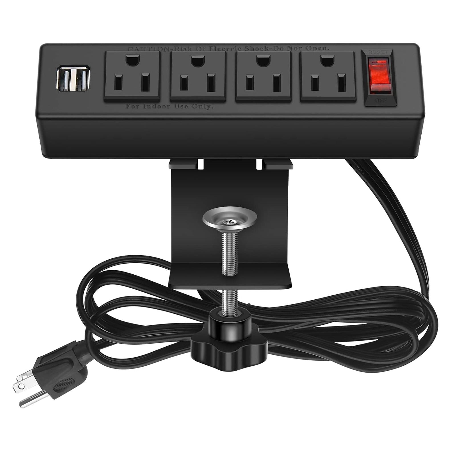 Toma de Corriente de Escritorio HHSOET 4 Salidas AC 2 USB 1.83m