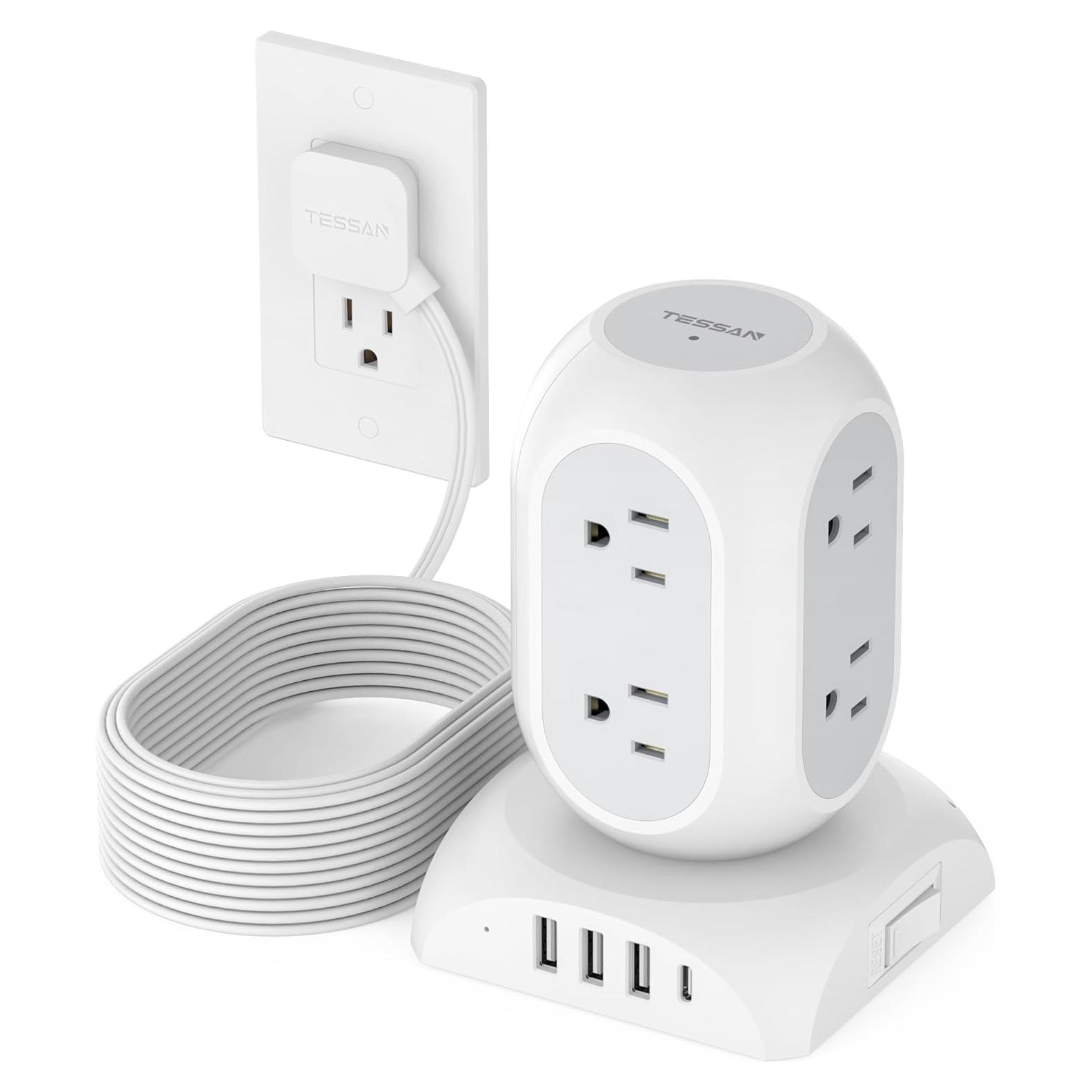 Torre de Protector de Sobretensión TESSAN 1050J 8 Salidas AC 4 USB