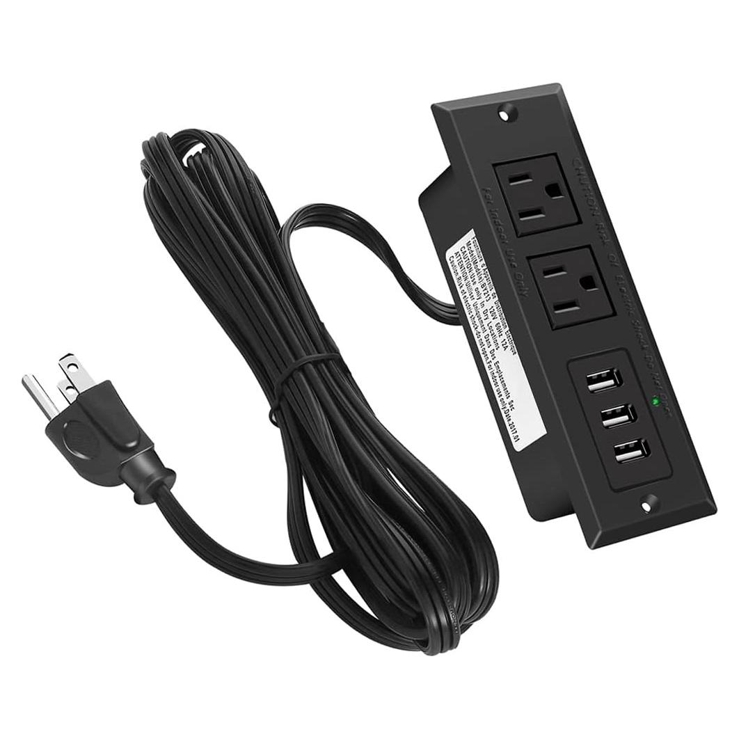 Toma de Corriente Empotrada CCCEi con USB 10 pies Negra